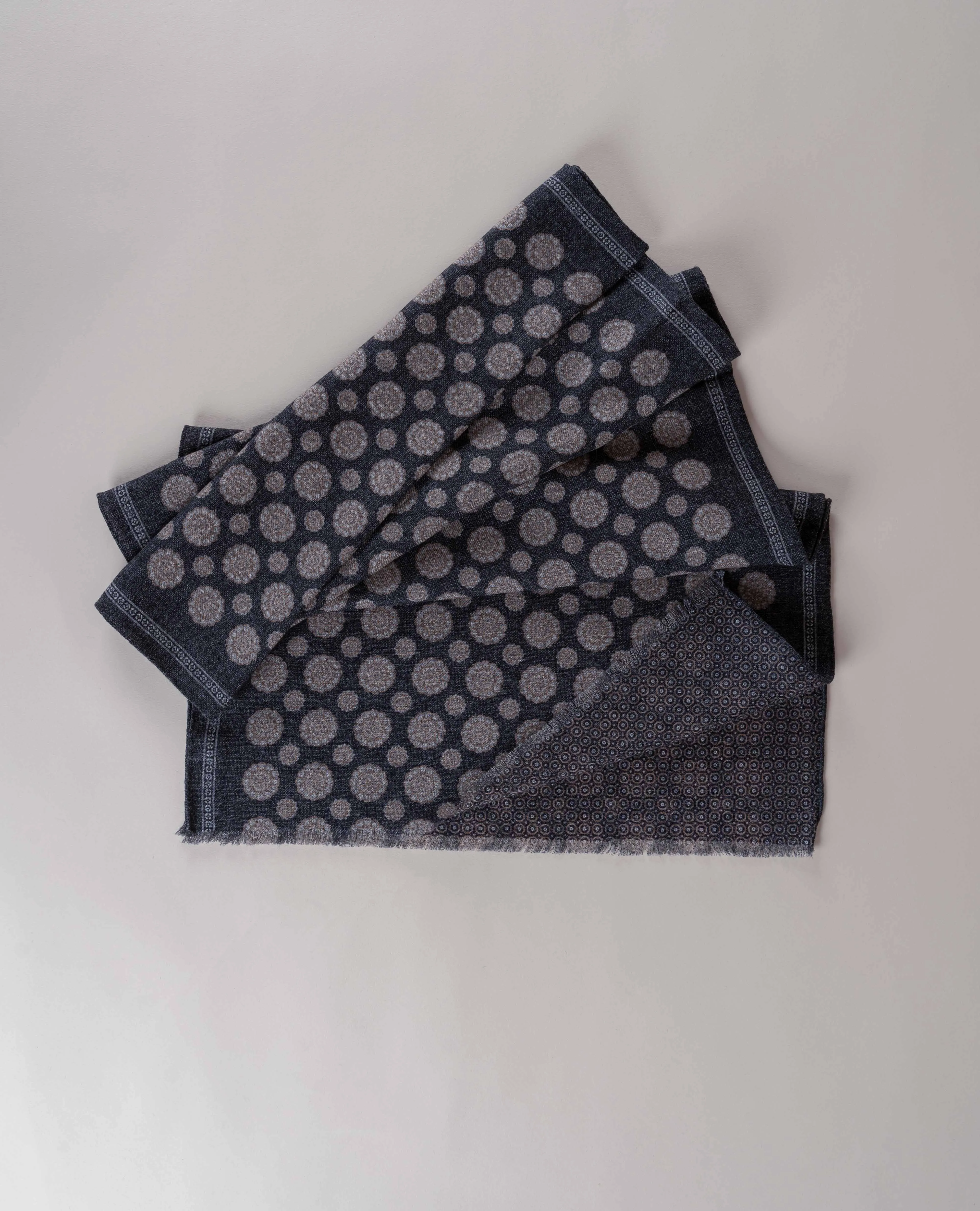 Wool Printed Scarf - Charcoal Grey Melange Medallion Print sold by Paolo Albizzati product image thumbnail 3