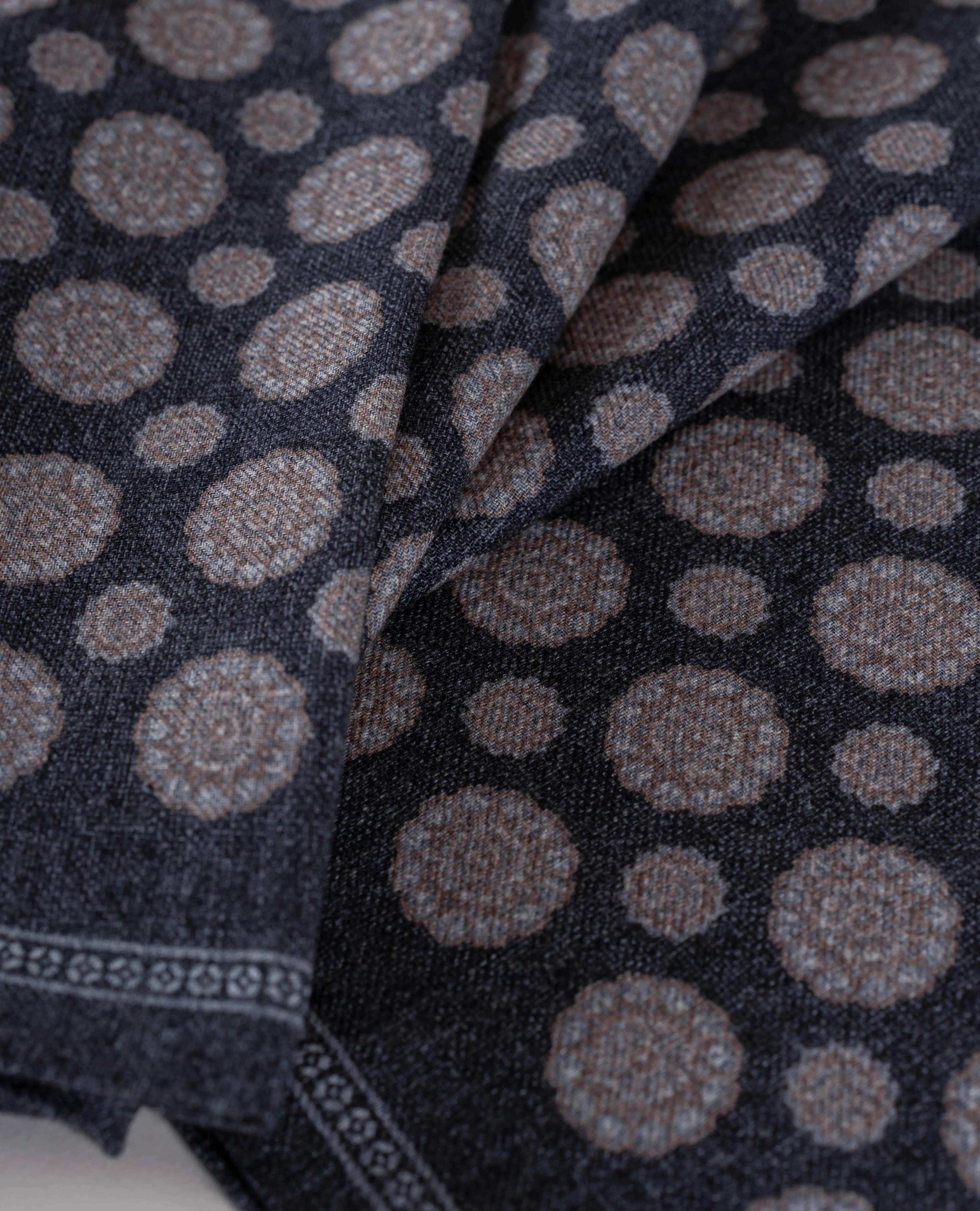 Wool Printed Scarf - Charcoal Grey Melange Medallion Print sold by Paolo Albizzati product image thumbnail 4