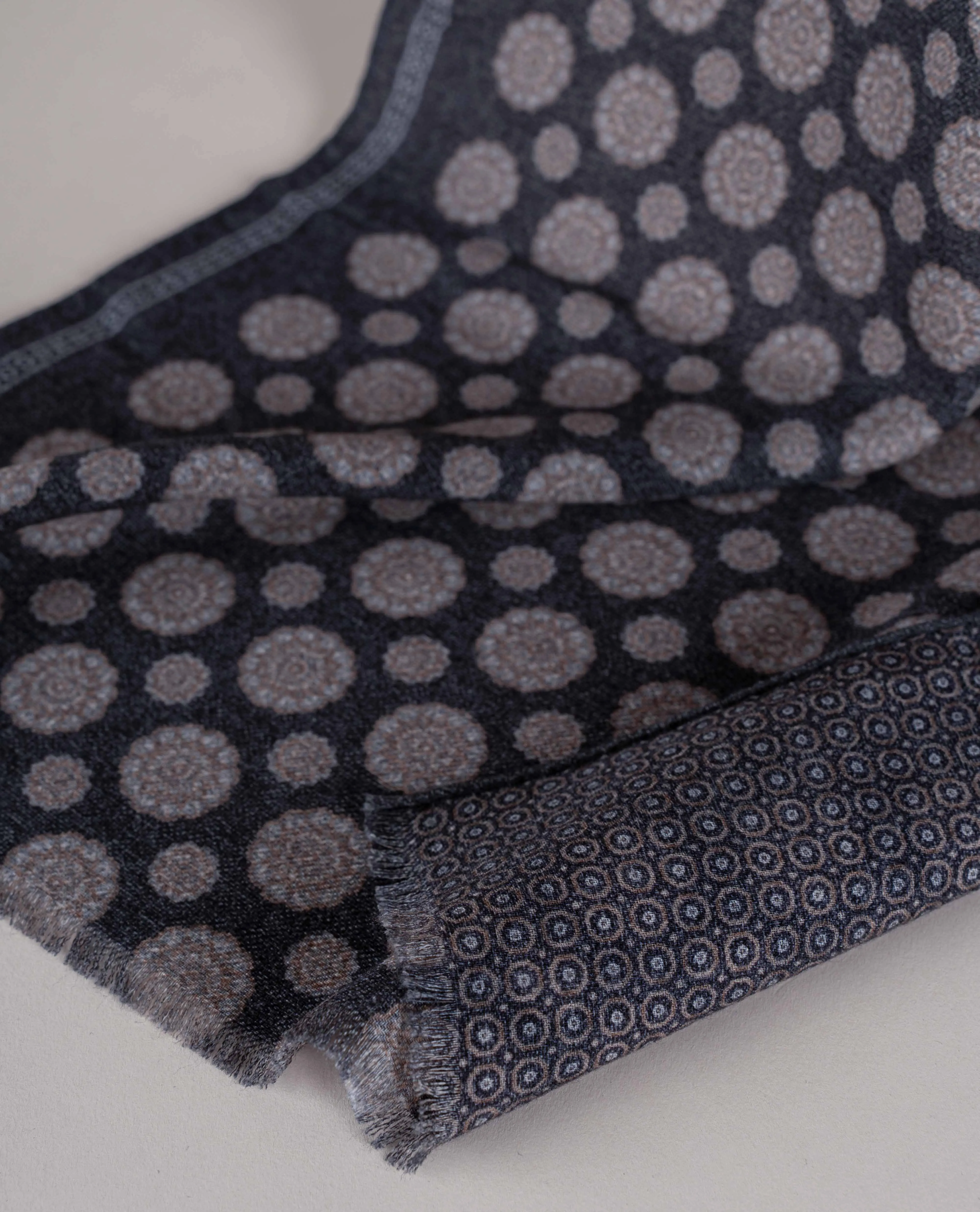 Wool Printed Scarf - Charcoal Grey Melange Medallion Print sold by Paolo Albizzati product image thumbnail 2