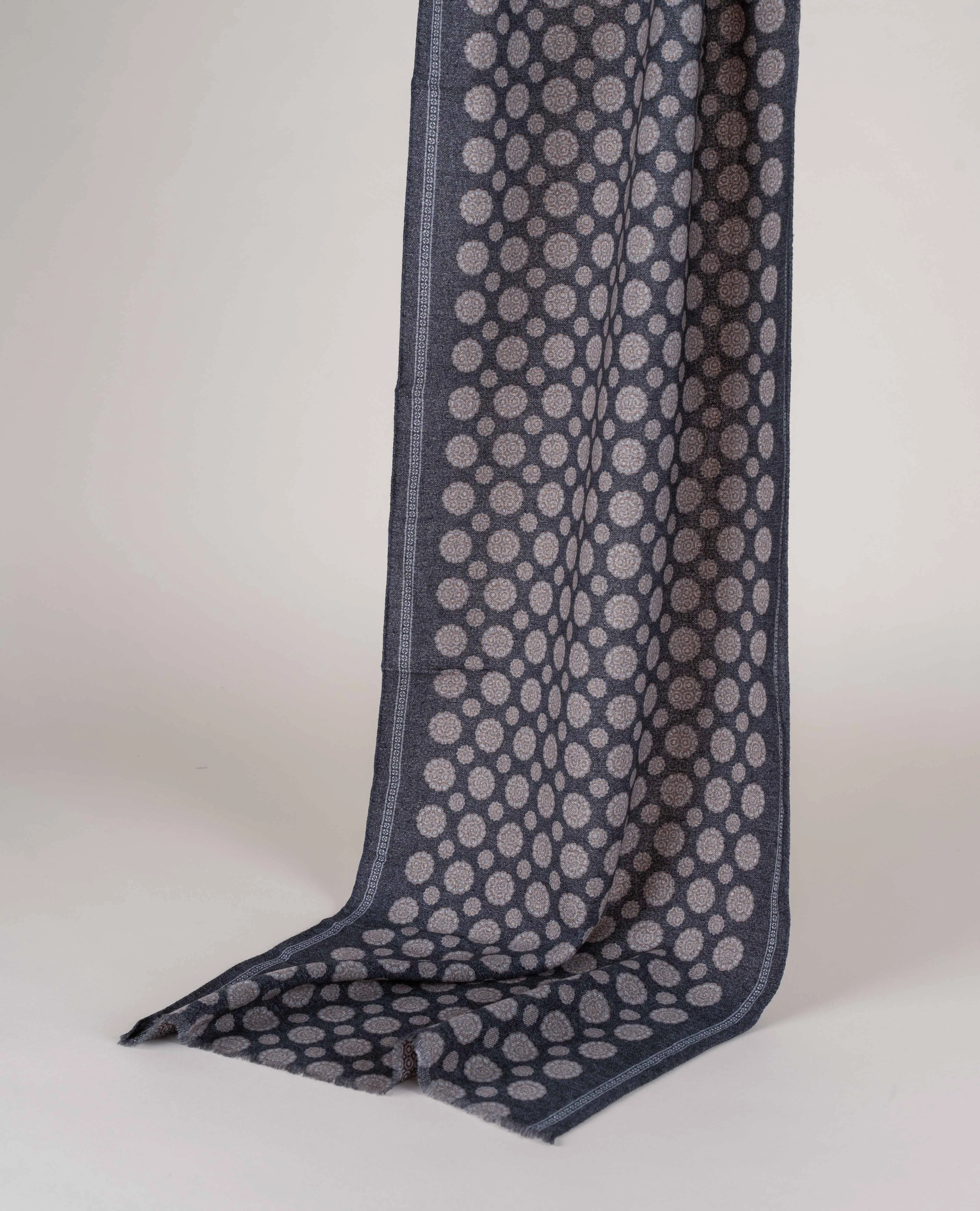 Wool Printed Scarf - Charcoal Grey Melange Medallion Print sold by Paolo Albizzati
