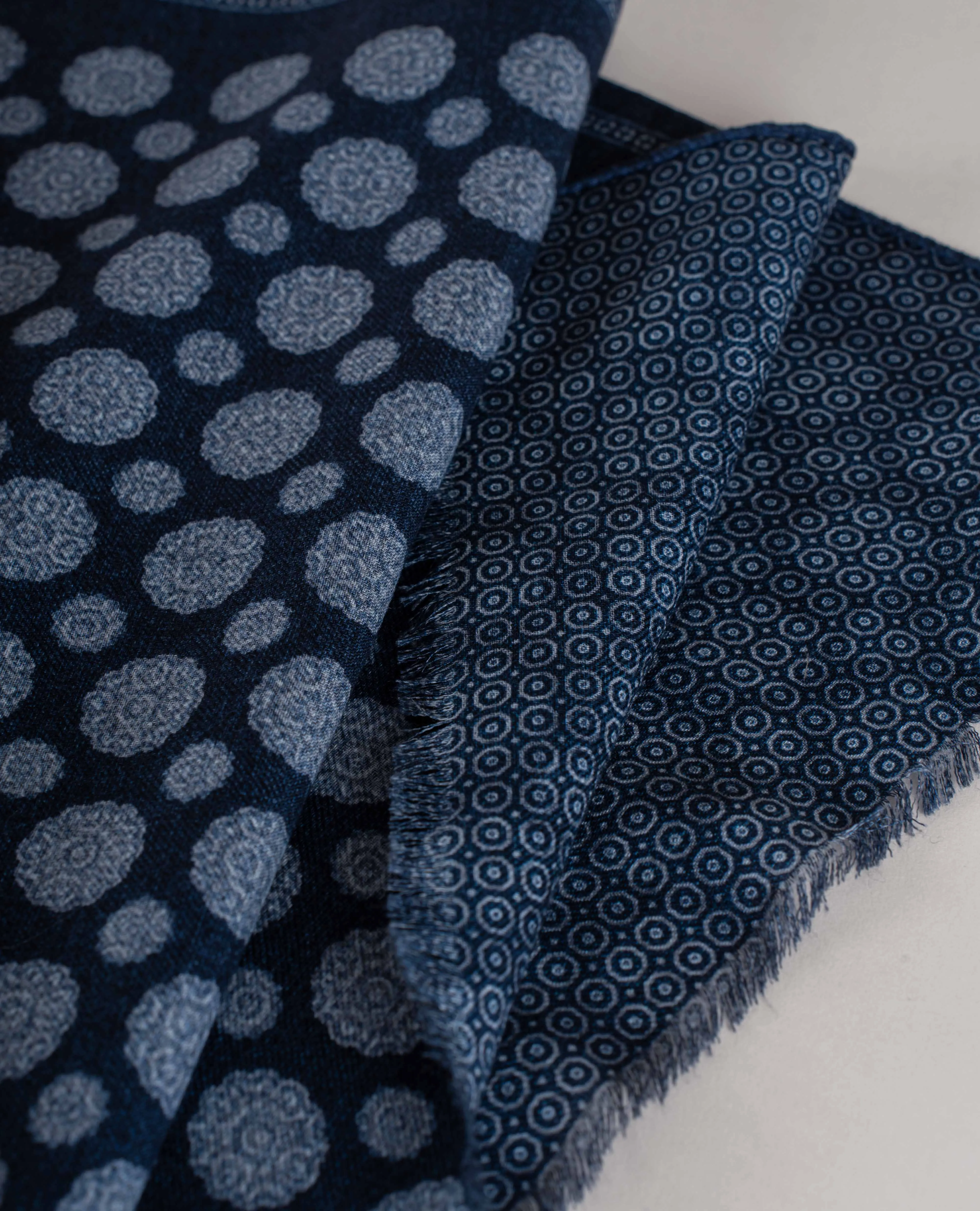 Wool Printed Scarf - Navy Blue Reversible Melange Medallion Print sold by Paolo Albizzati product image thumbnail 3