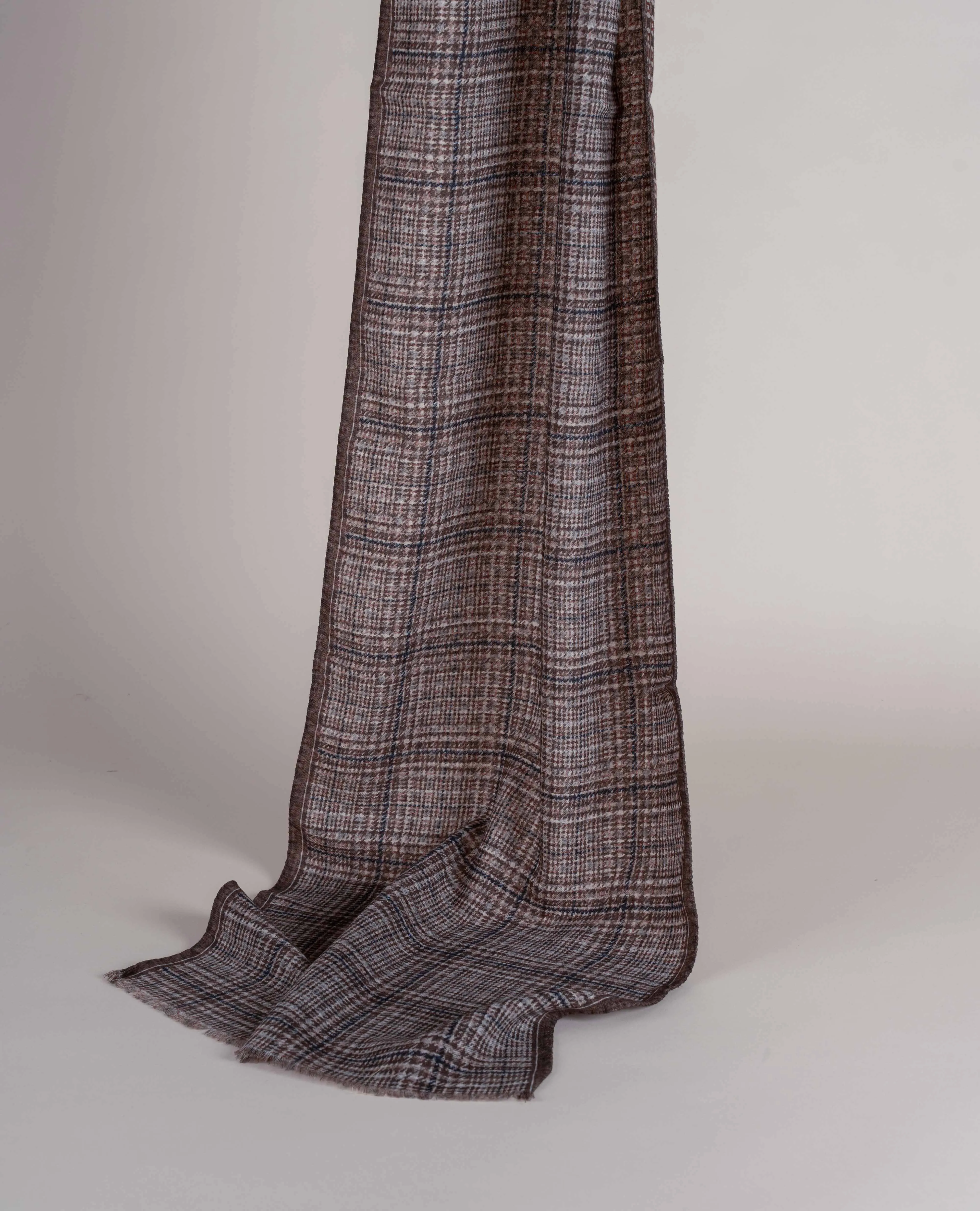 Wool Printed Scarf - Brown Check Melange sold by Paolo Albizzati