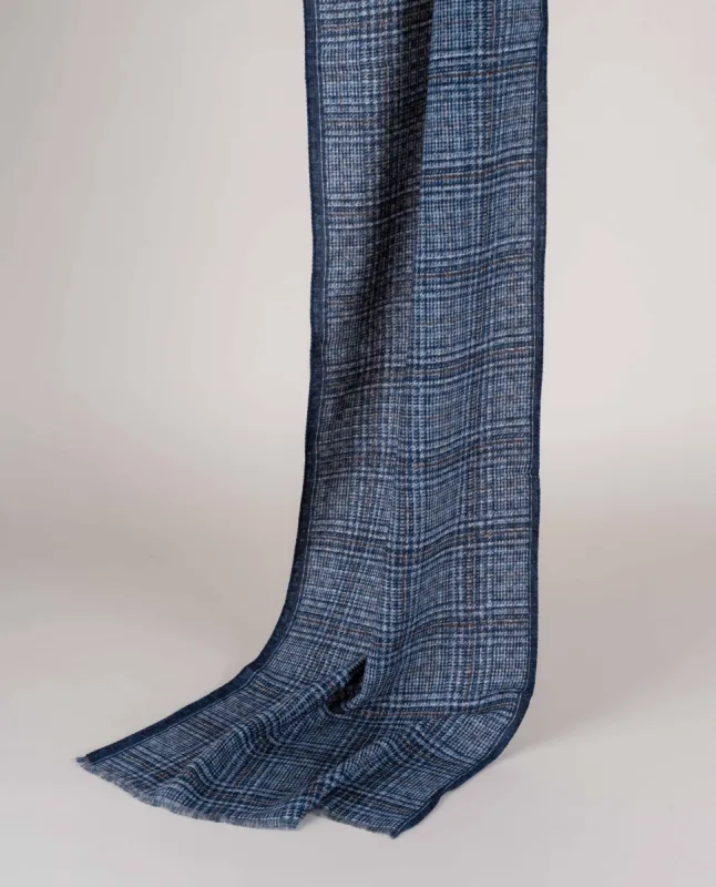 Wool Printed Scarf - Blue Check Melange sold by Paolo Albizzati