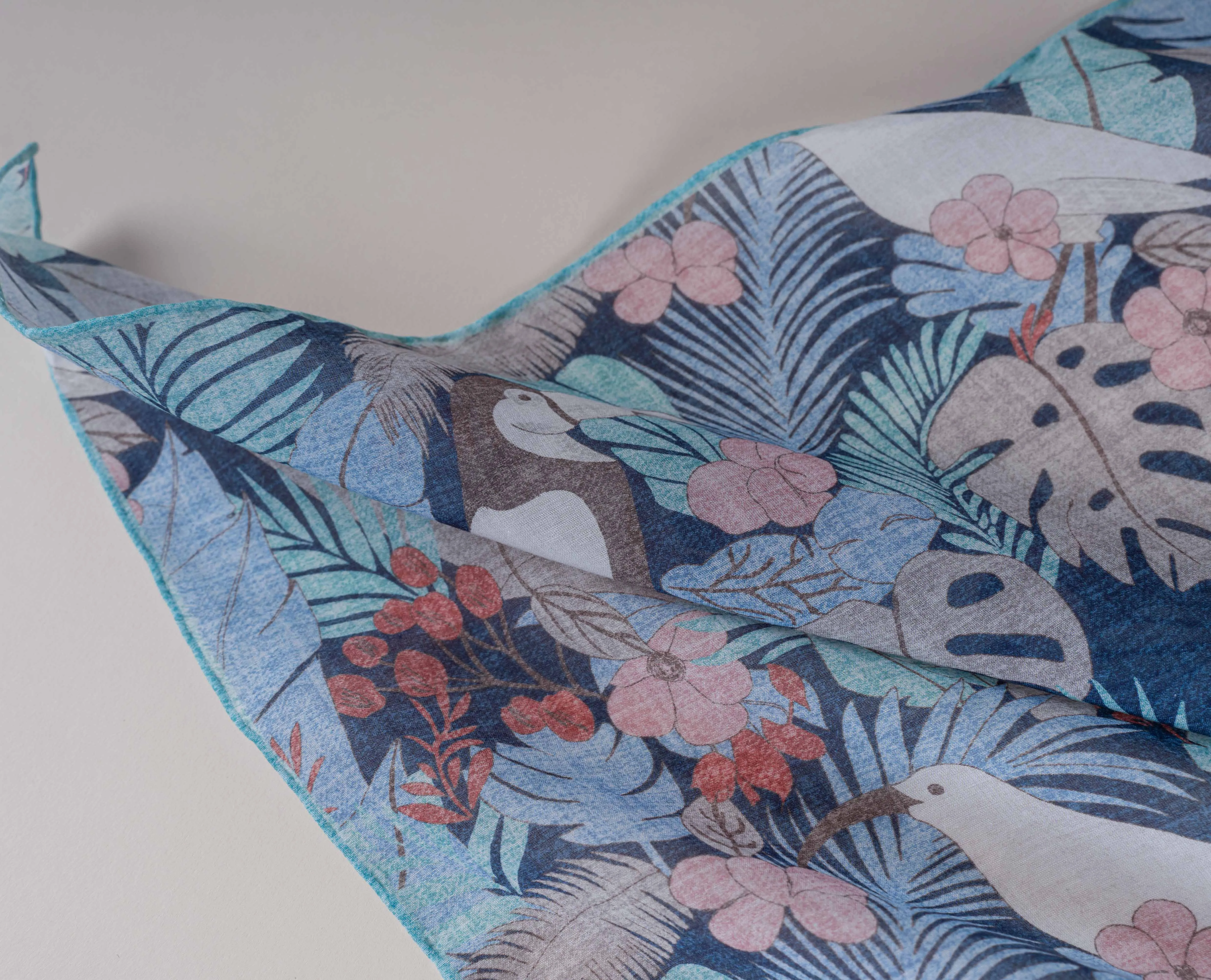 Bandana Scarf - Blue Jungle Motif Print Cotton sold by Paolo Albizzati product image thumbnail 2