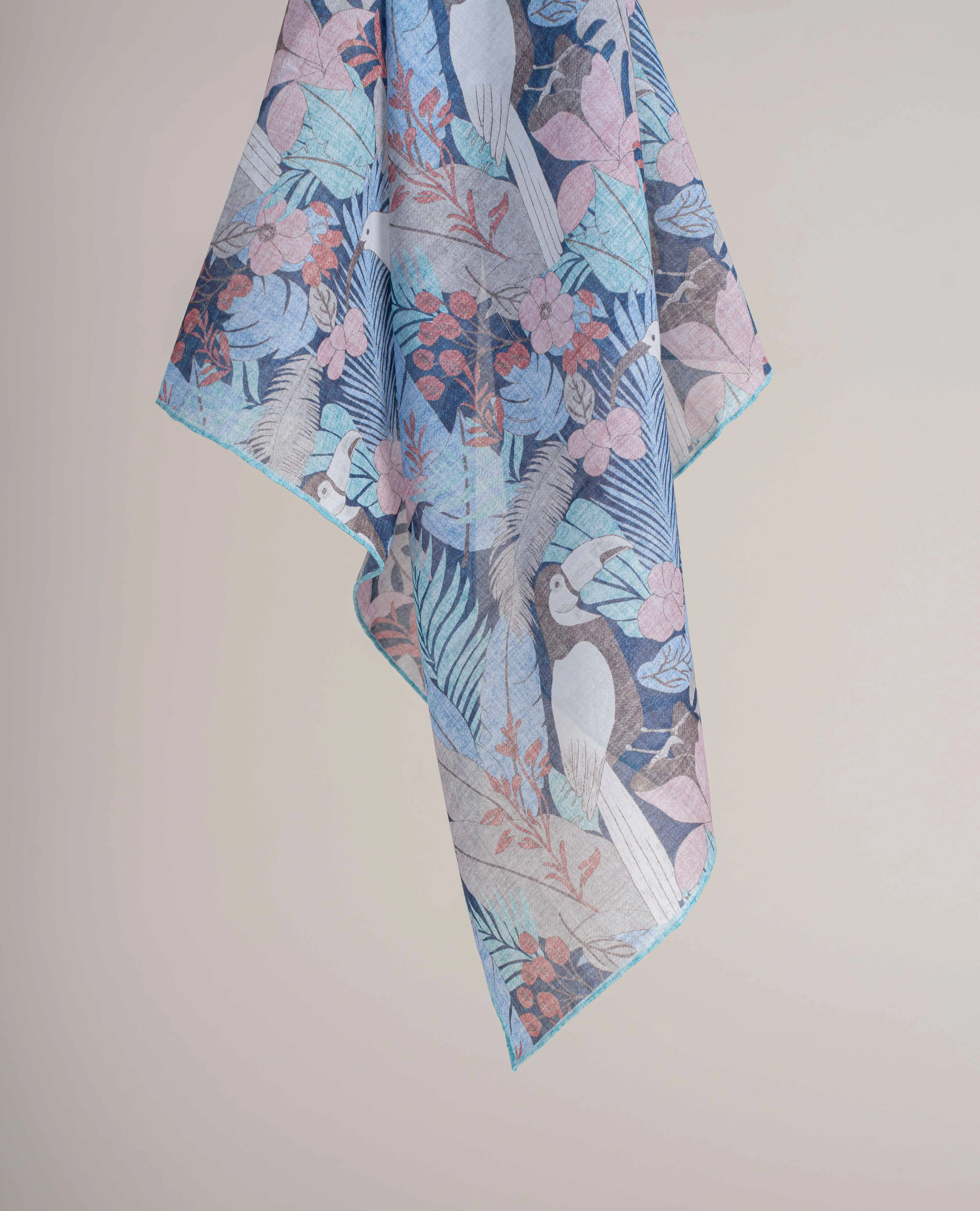 Bandana Scarf - Blue Jungle Motif Print Cotton sold by Paolo Albizzati product image thumbnail 3