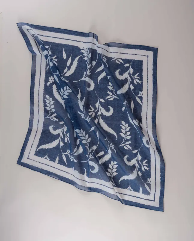 Bandana Scarf - Blue and White Print Cotton sold by Paolo Albizzati
