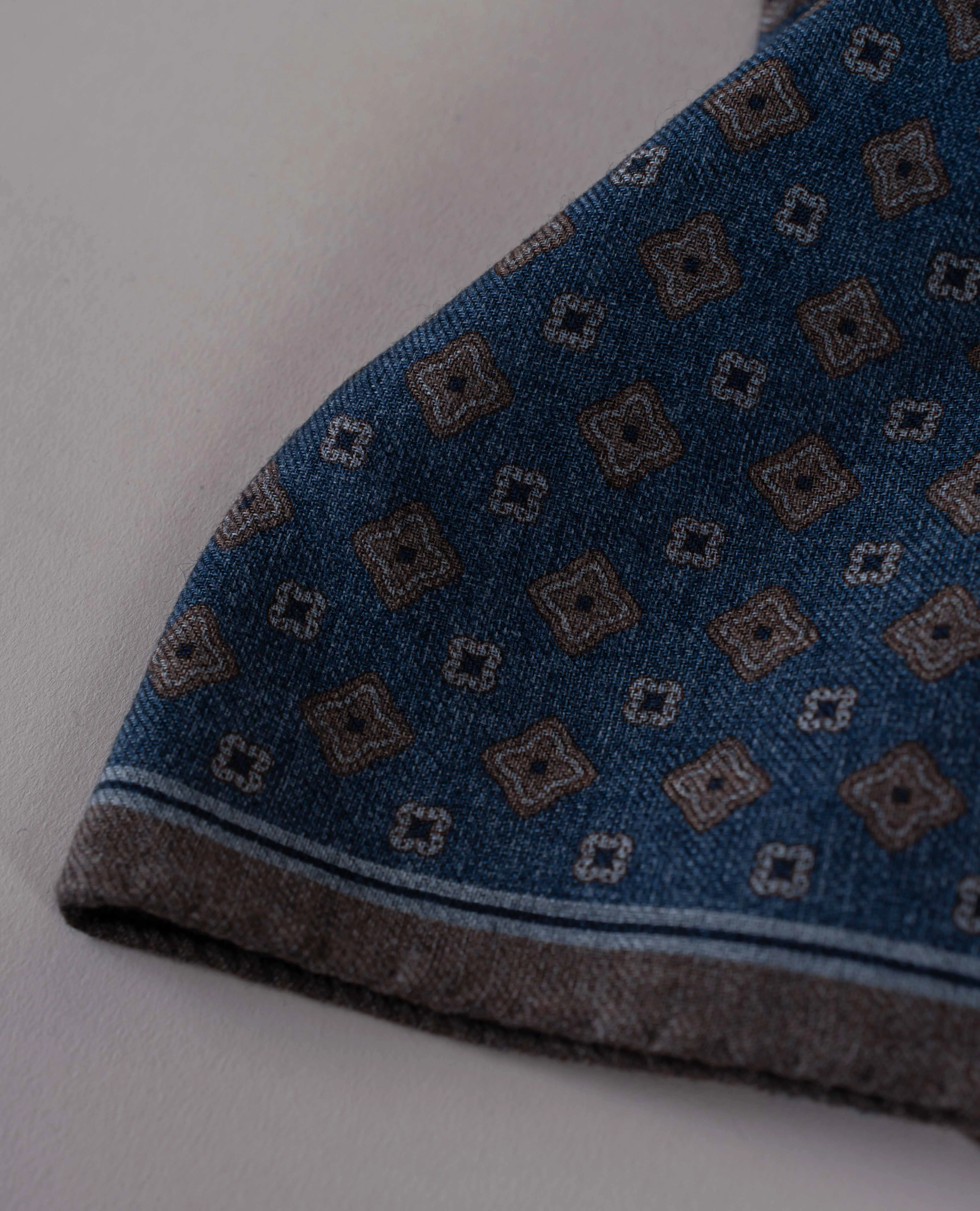 Wool Printed Scarf - Denim Blue Melange Medallion Print sold by Paolo Albizzati product image thumbnail 5