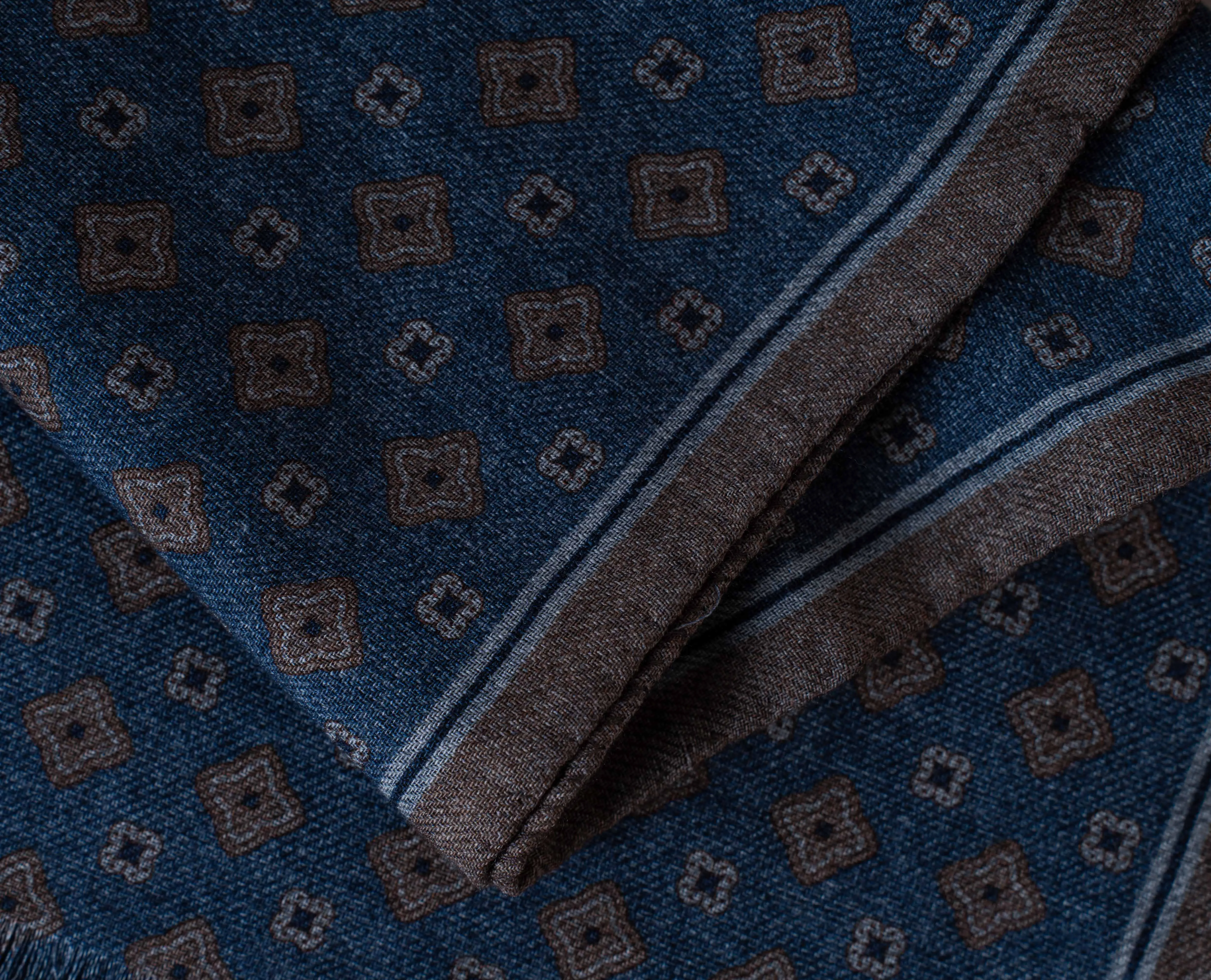 Wool Printed Scarf - Denim Blue Melange Medallion Print sold by Paolo Albizzati product image thumbnail 2