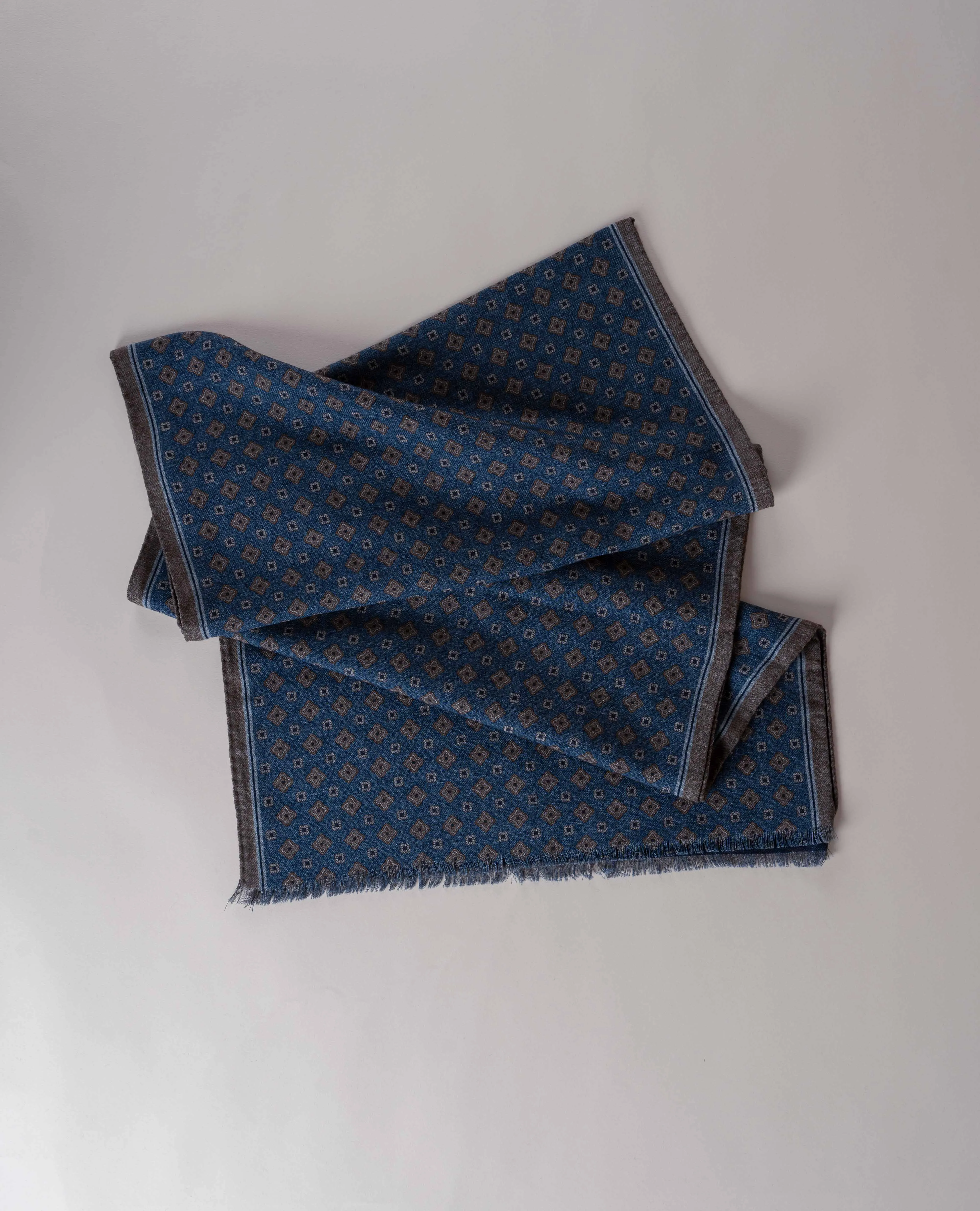 Wool Printed Scarf - Denim Blue Melange Medallion Print sold by Paolo Albizzati product image thumbnail 4