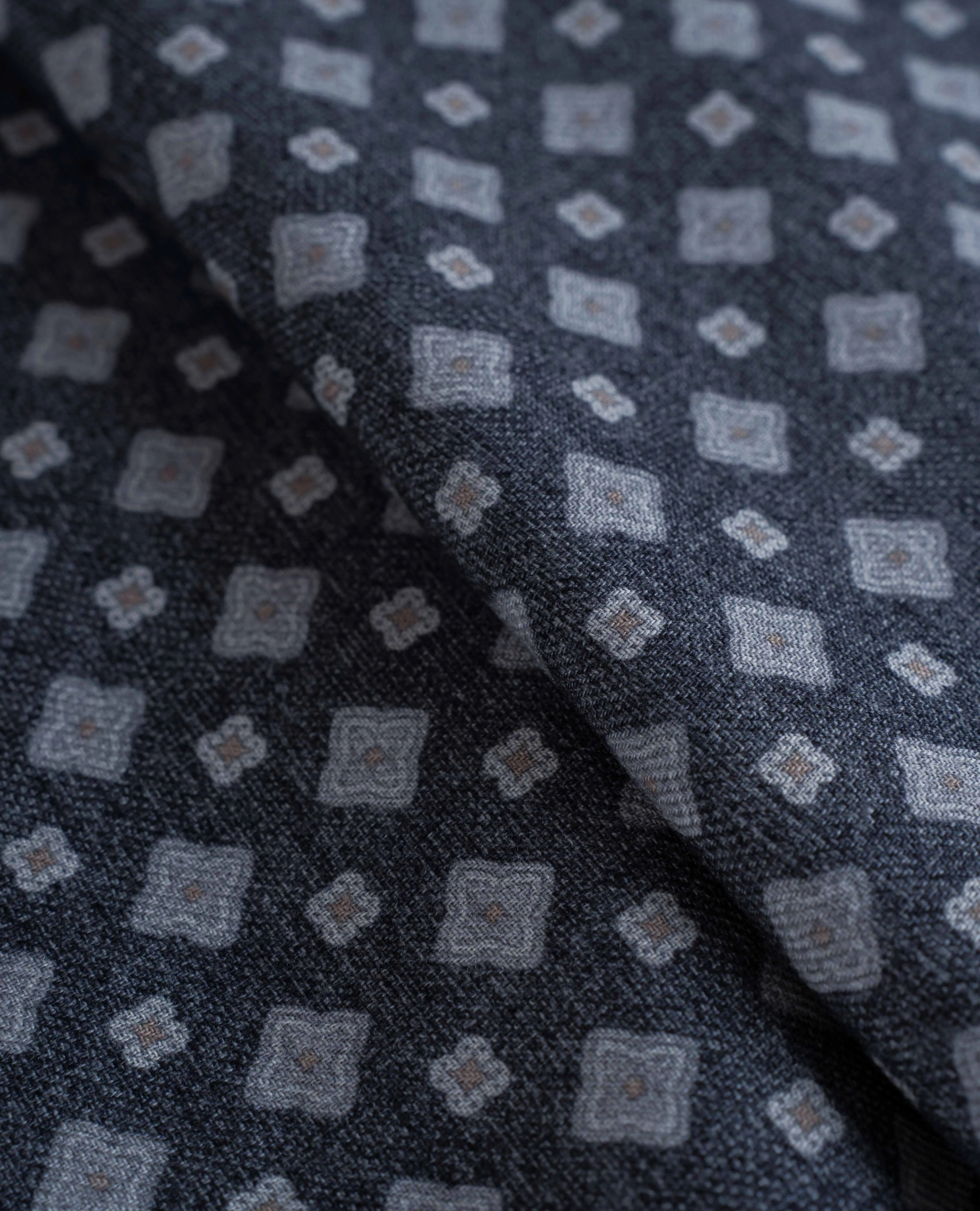 Wool Printed Scarf - Charcoal Grey Melange Medallion Print sold by Paolo Albizzati product image thumbnail 5