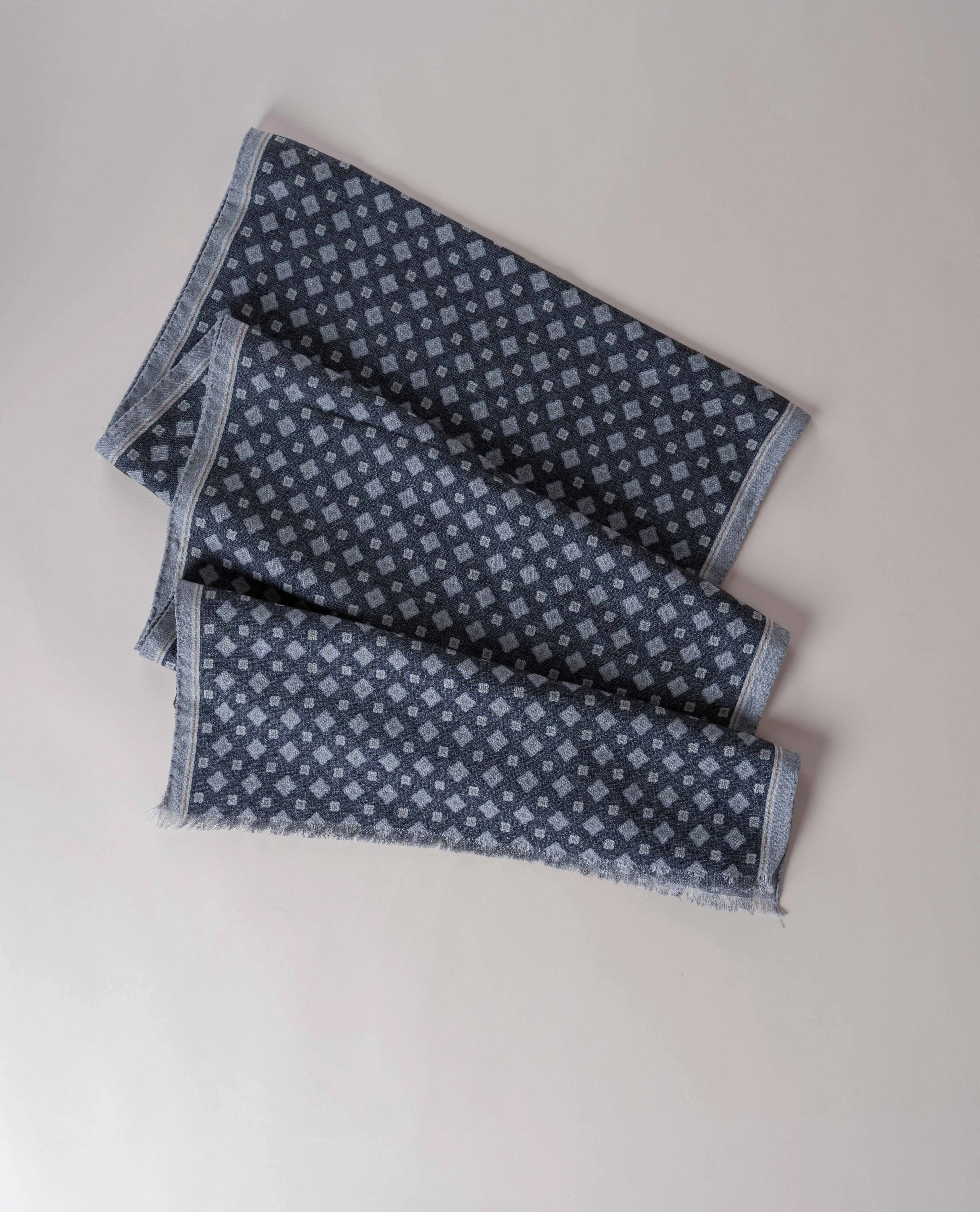 Wool Printed Scarf - Charcoal Grey Melange Medallion Print sold by Paolo Albizzati product image thumbnail 3