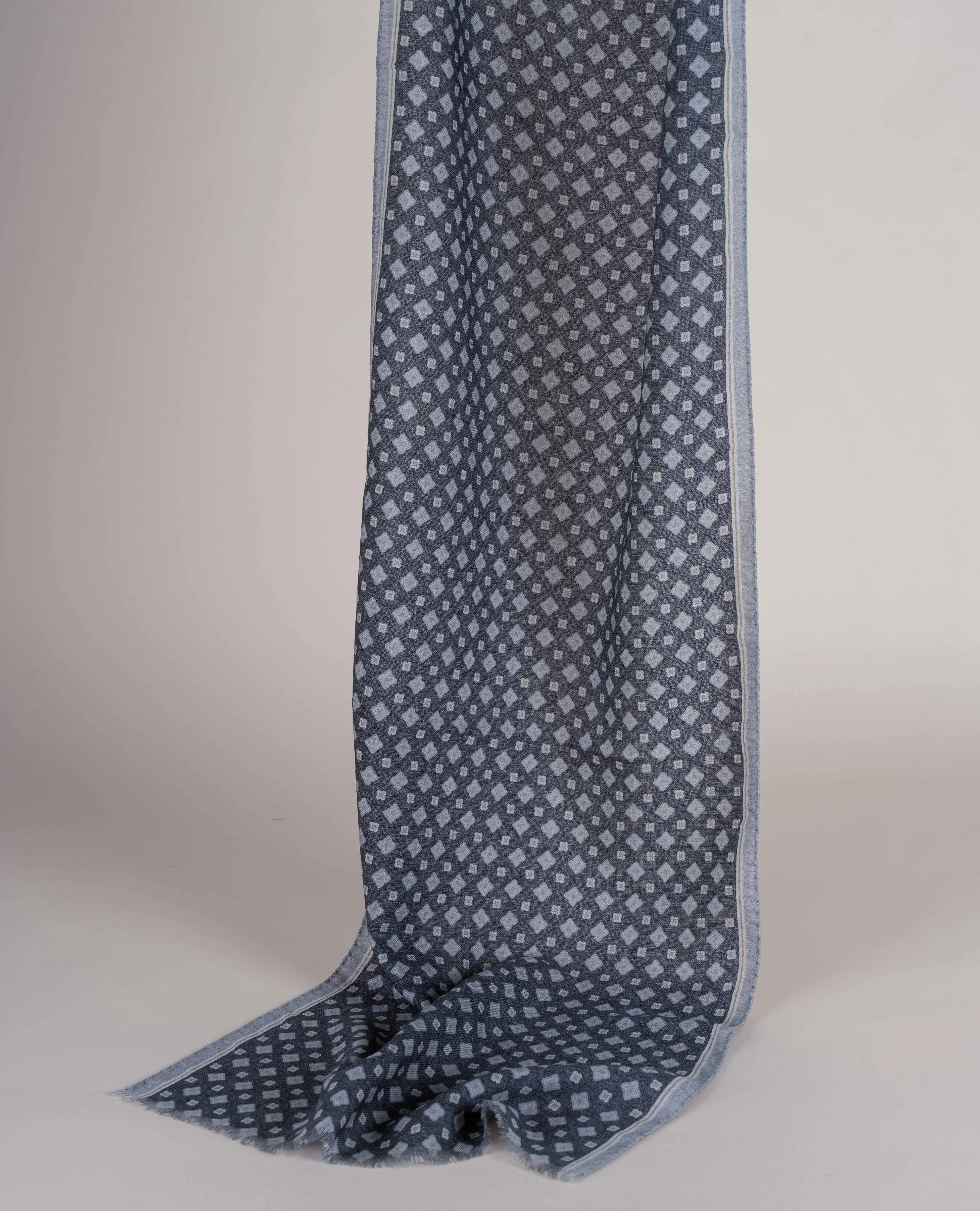 Wool Printed Scarf - Charcoal Grey Melange Medallion Print sold by Paolo Albizzati