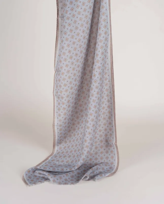 Wool Printed Scarf - Grey Melange Medallion Print sold by Paolo Albizzati