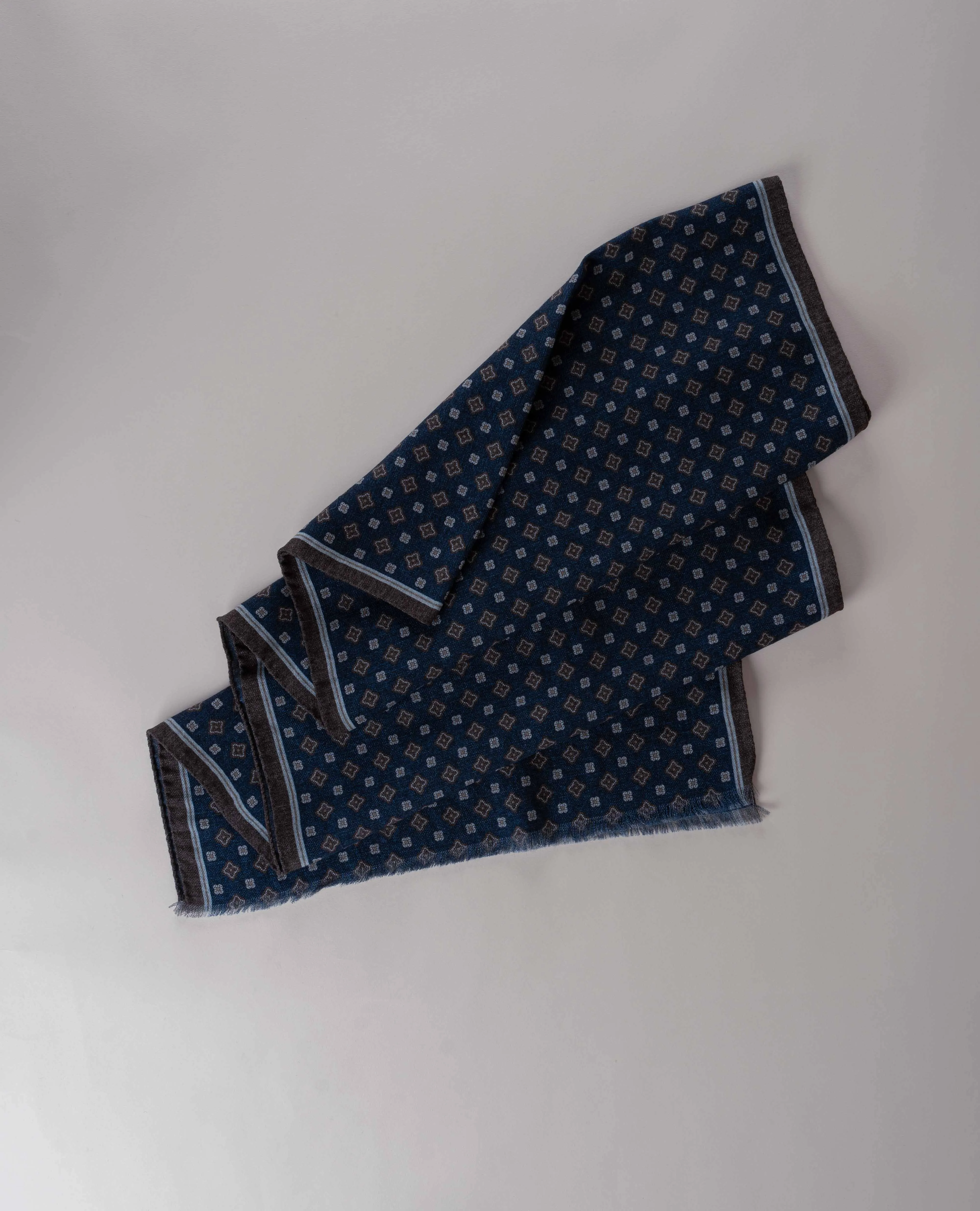 Wool Printed Scarf - Blue Melange Medallion Print sold by Paolo Albizzati product image thumbnail 3