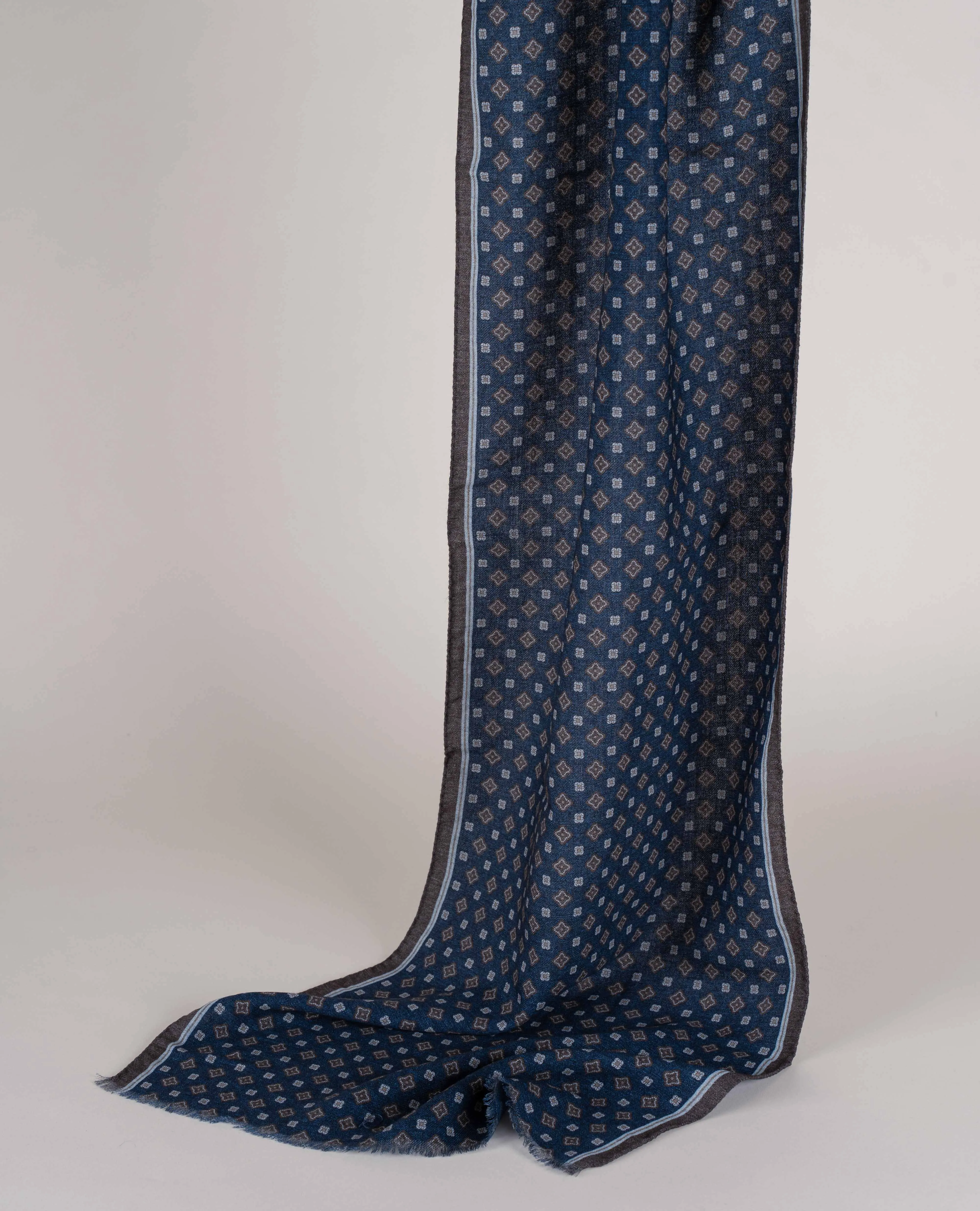 Wool Printed Scarf - Blue Melange Medallion Print sold by Paolo Albizzati