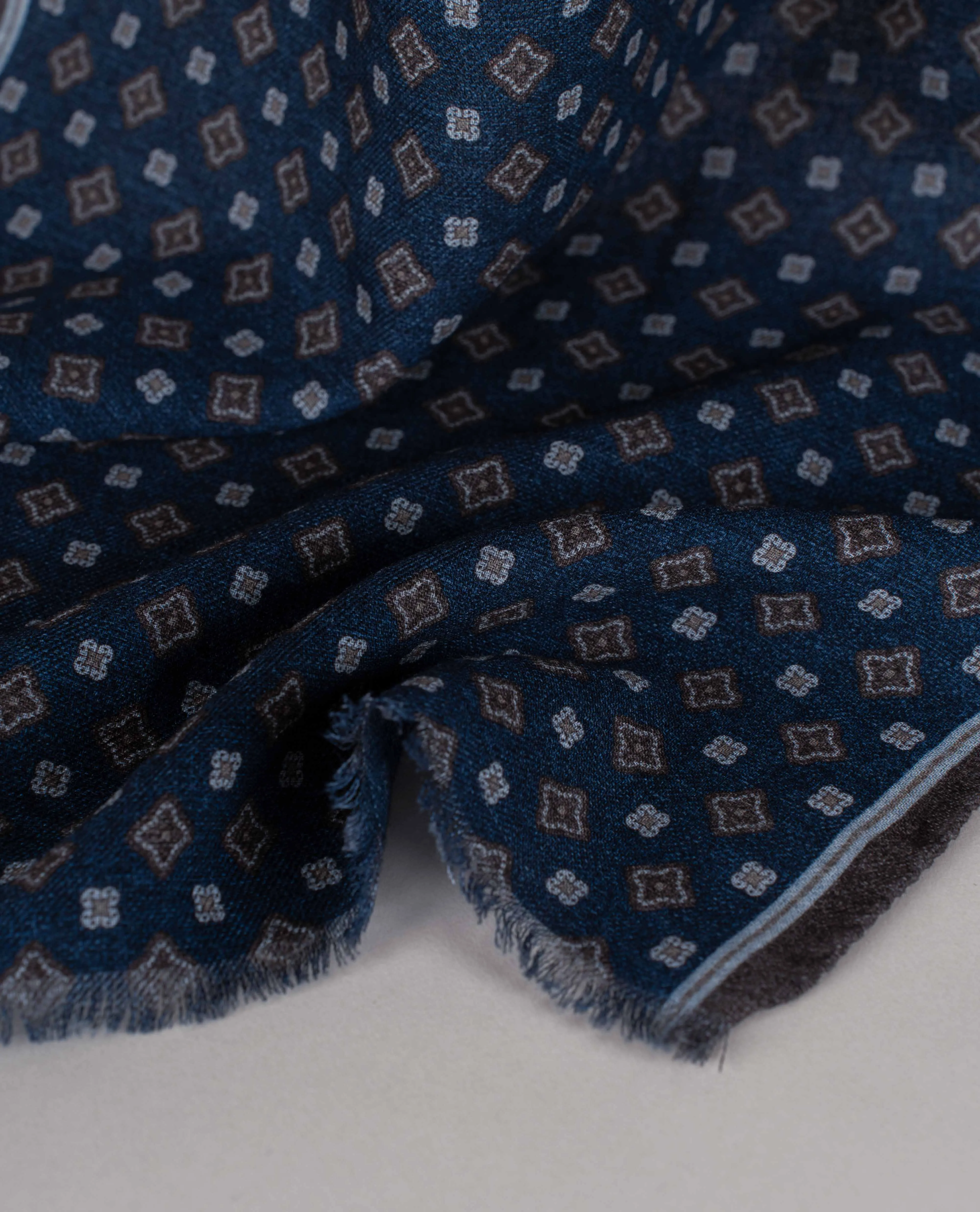 Wool Printed Scarf - Blue Melange Medallion Print sold by Paolo Albizzati product image thumbnail 5