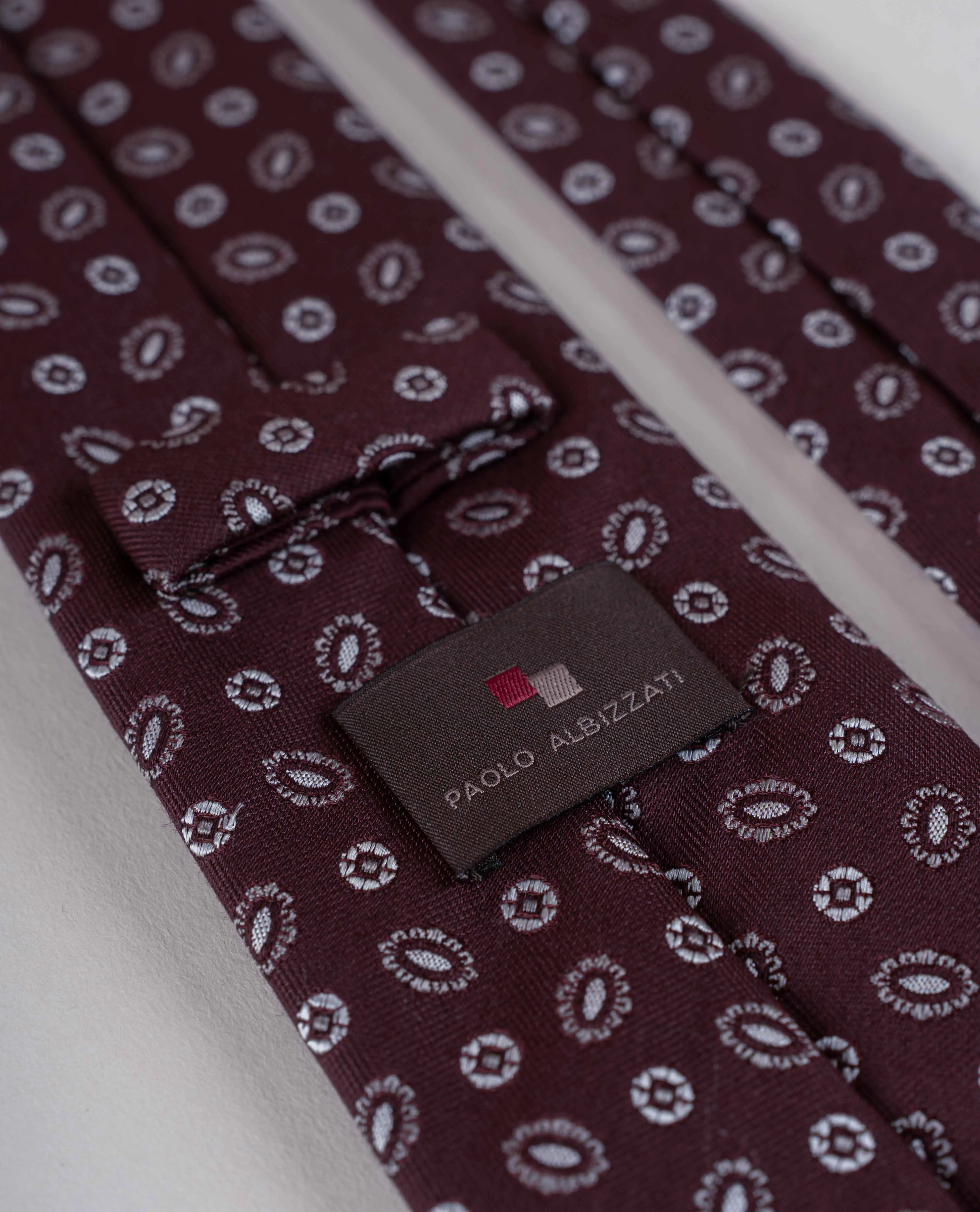 Bouclé Silk Tie - Burgundy Micro Woven Motif sold by Paolo Albizzati product image thumbnail 5