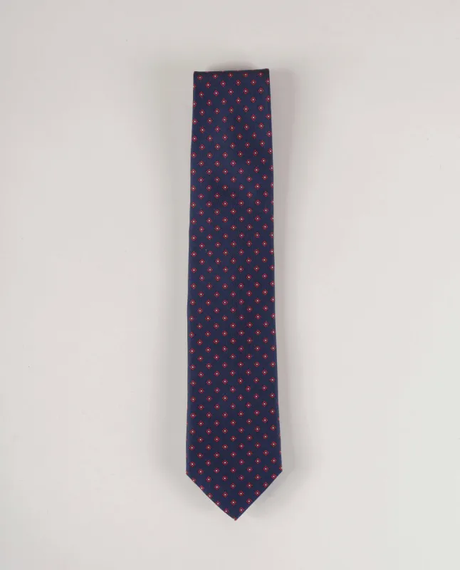 Micro Flower Print Twill Silk Tie - Navy Blue and Red sold by Paolo Albizzati