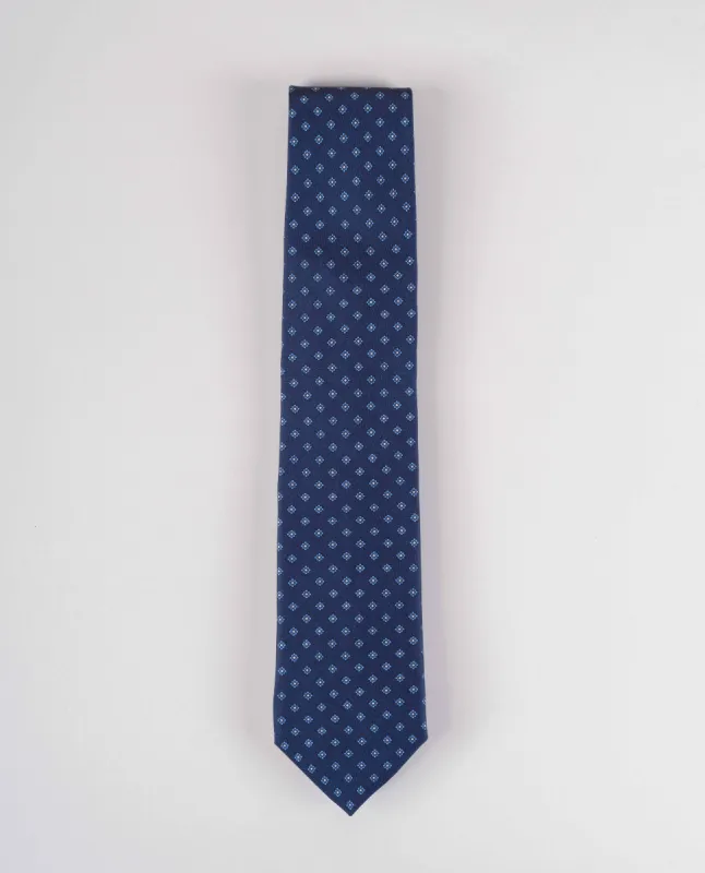 Micro Flower Print Twill Silk Tie - Navy Blue sold by Paolo Albizzati