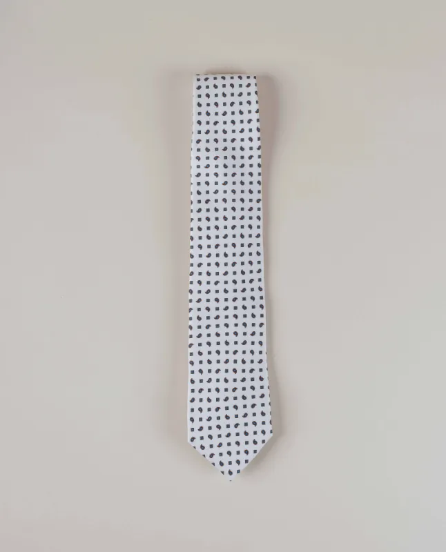 Micro Paisley Print Twill Silk Tie - White sold by Paolo Albizzati