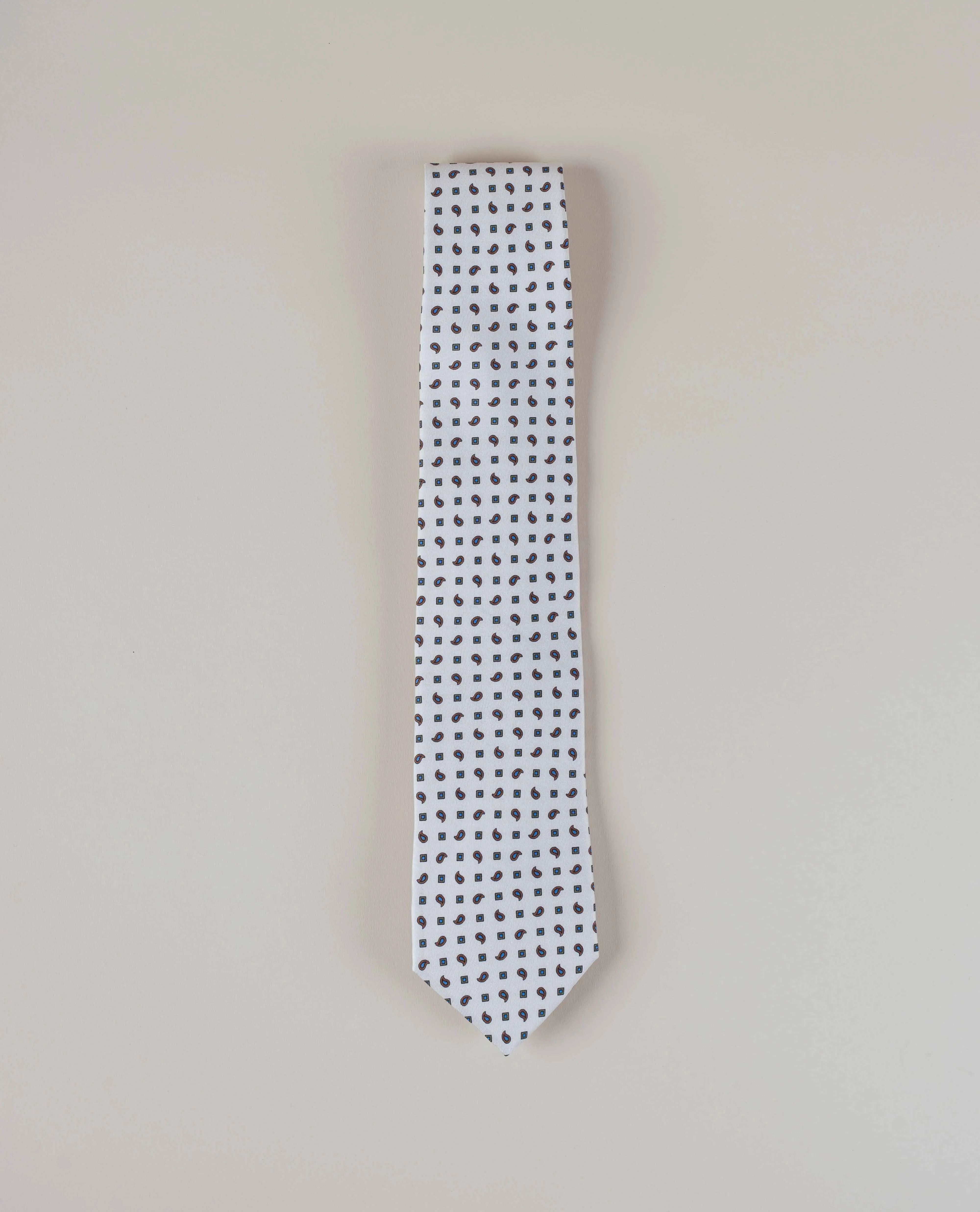 Micro Paisley Print Twill Silk Tie - White sold by Paolo Albizzati