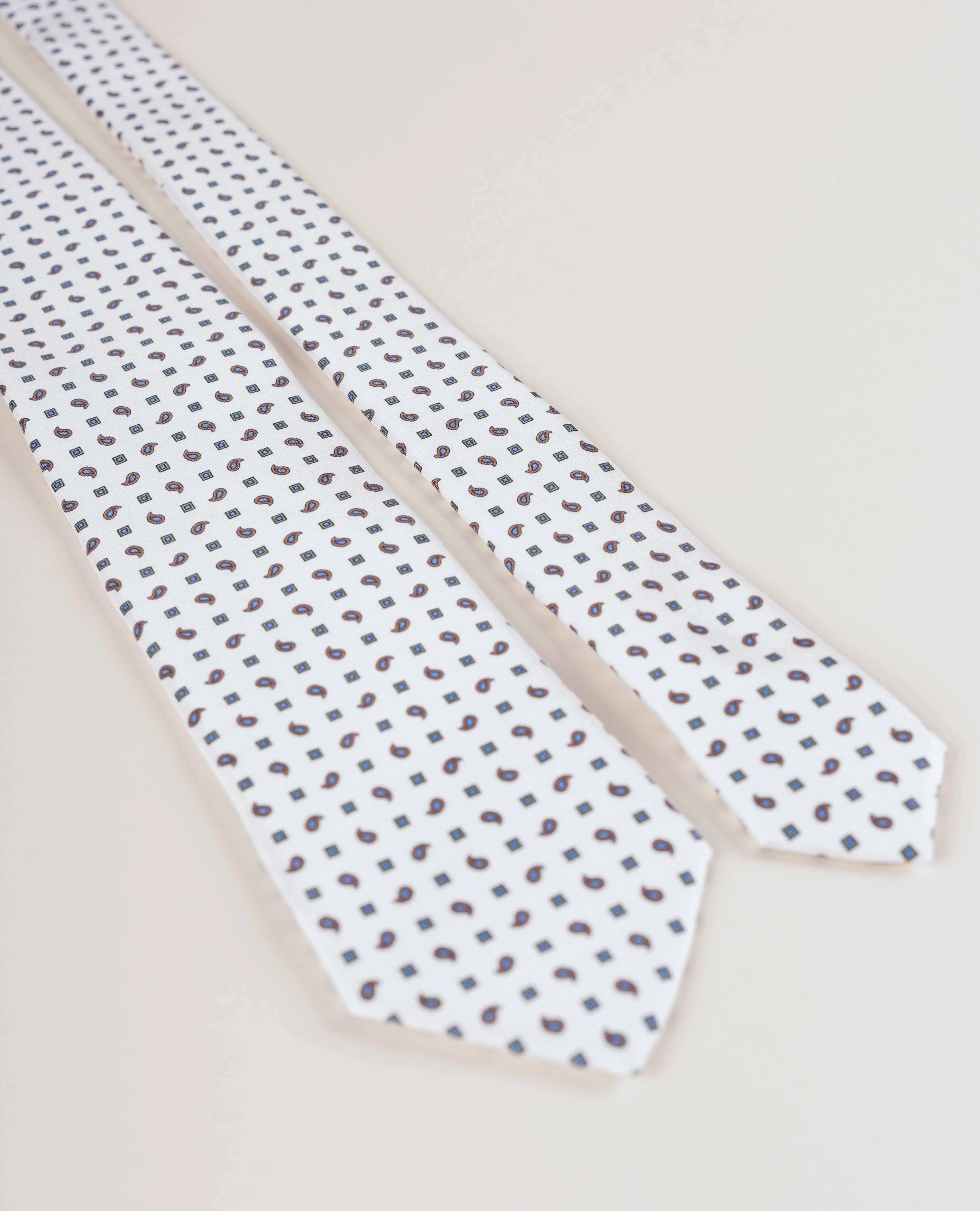 Micro Paisley Print Twill Silk Tie - White sold by Paolo Albizzati product image thumbnail 5