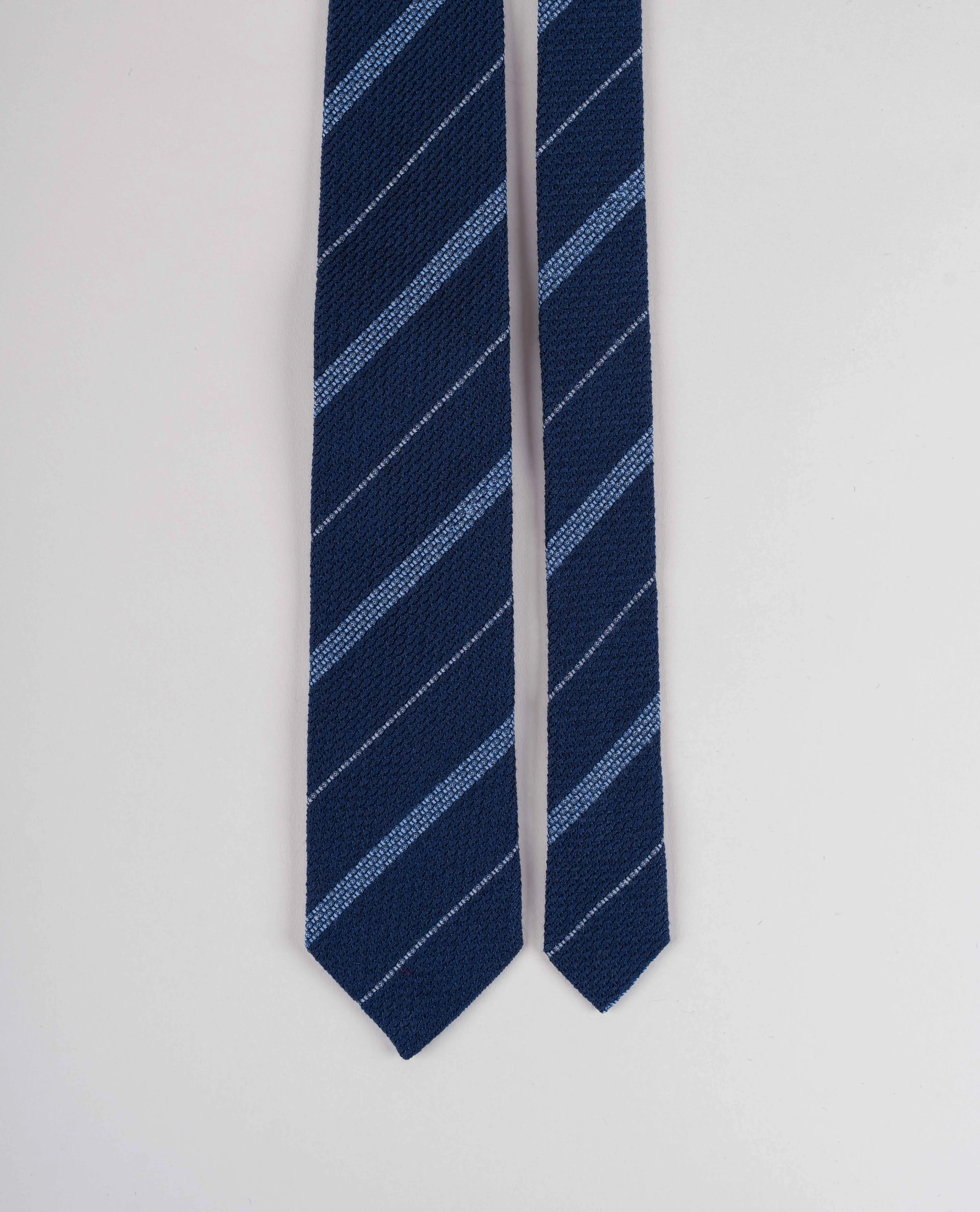Grenadine Woven Silk Wool Tie - Navy Blue Striped sold by Paolo Albizzati product image thumbnail 2