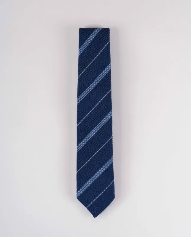 Grenadine Woven Silk Wool Tie - Navy Blue Striped sold by Paolo Albizzati