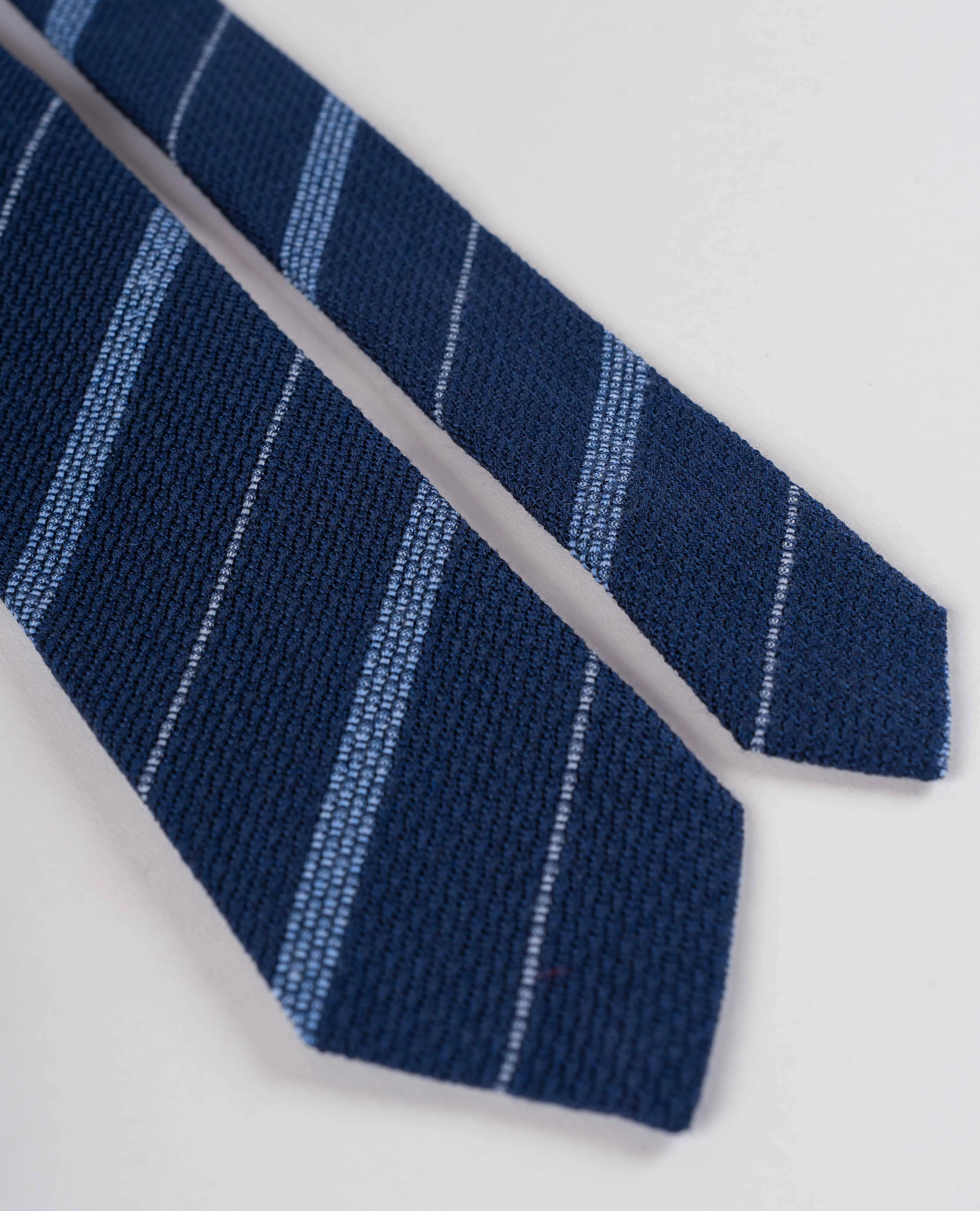 Grenadine Woven Silk Wool Tie - Navy Blue Striped sold by Paolo Albizzati product image thumbnail 3