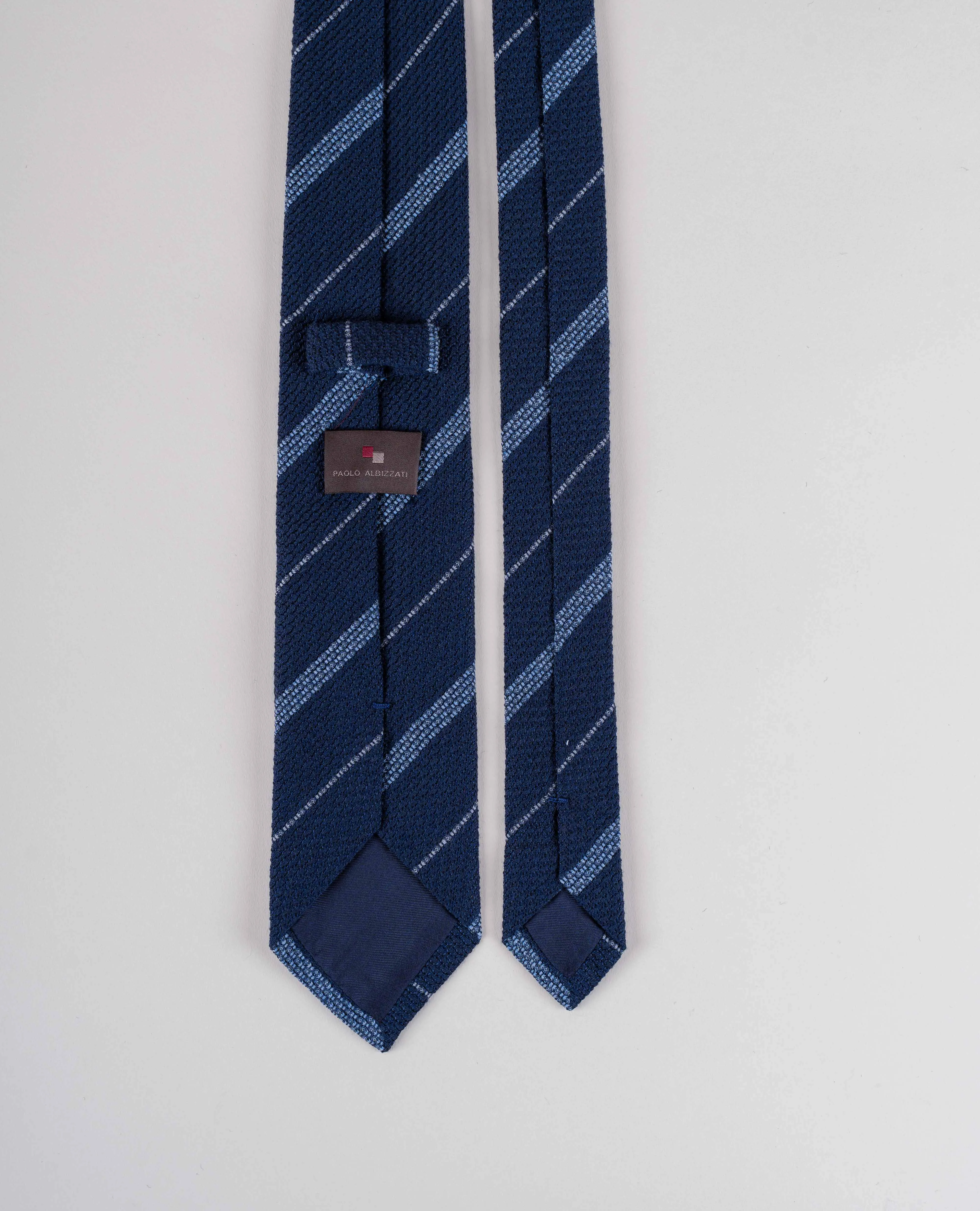 Grenadine Woven Silk Wool Tie - Navy Blue Striped sold by Paolo Albizzati product image thumbnail 4