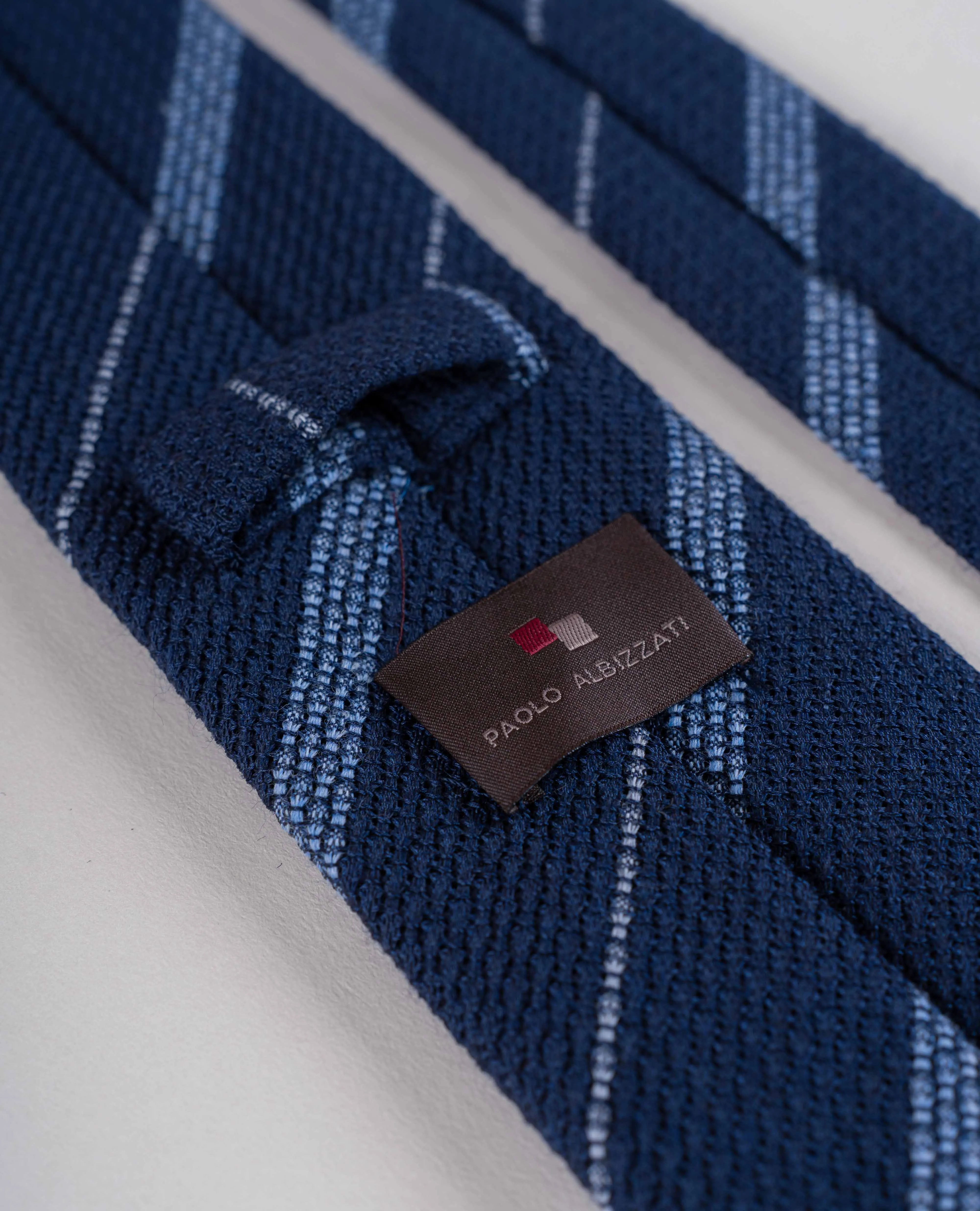 Grenadine Woven Silk Wool Tie - Navy Blue Striped sold by Paolo Albizzati product image thumbnail 5