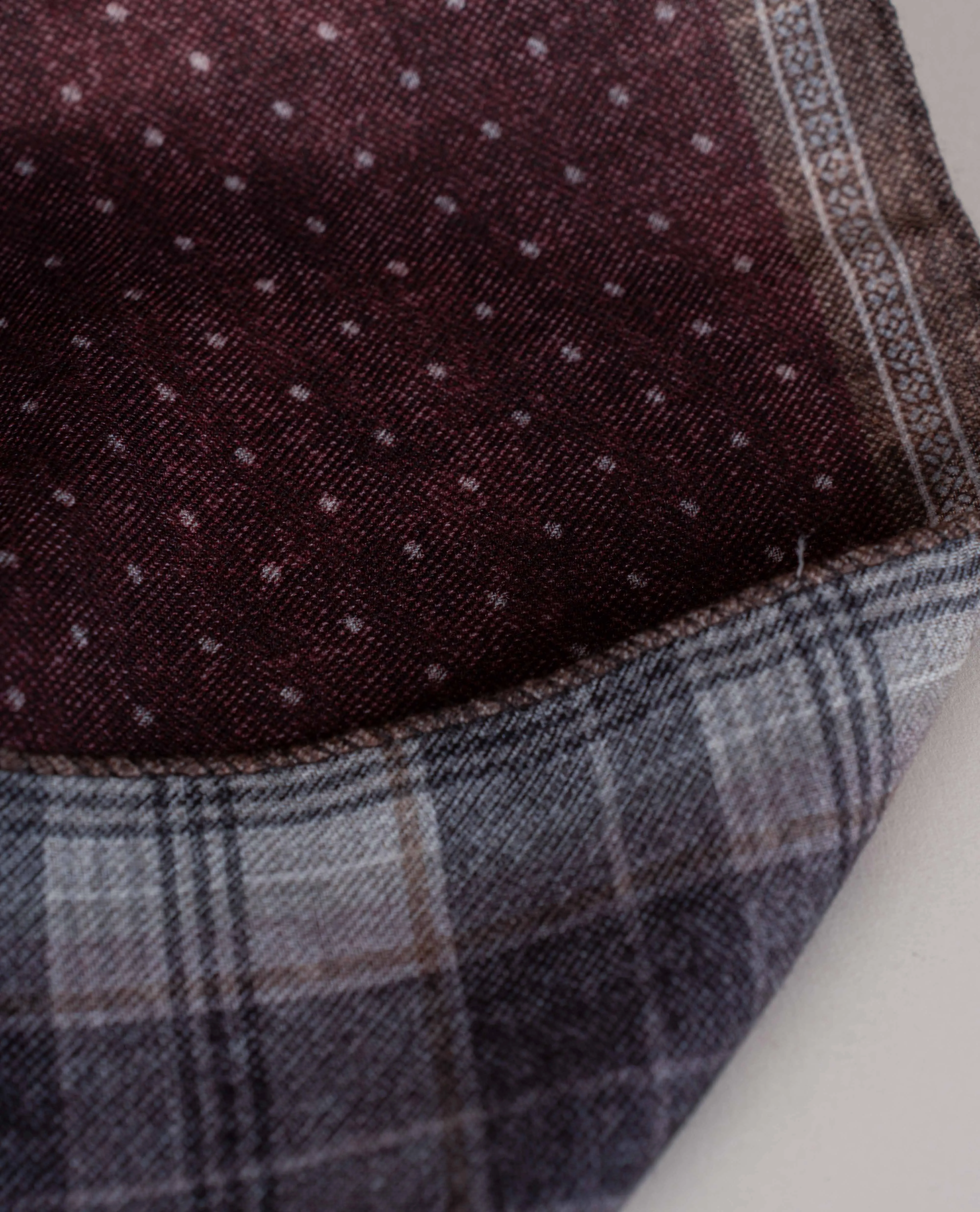 Wool Printed Scarf - Burgundy Check and Dotted Motif sold by Paolo Albizzati product image thumbnail 2
