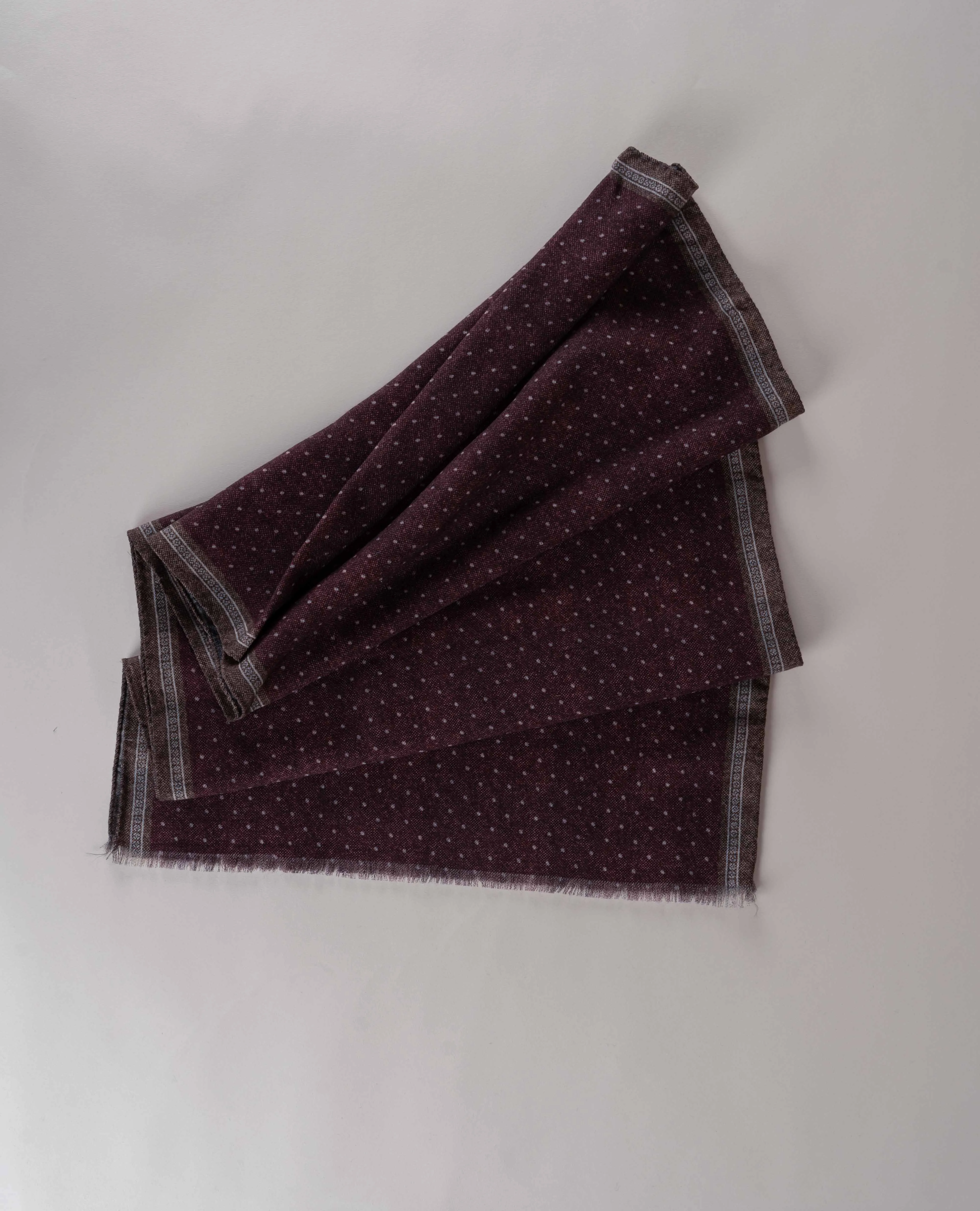 Wool Printed Scarf - Burgundy Check and Dotted Motif sold by Paolo Albizzati product image thumbnail 4