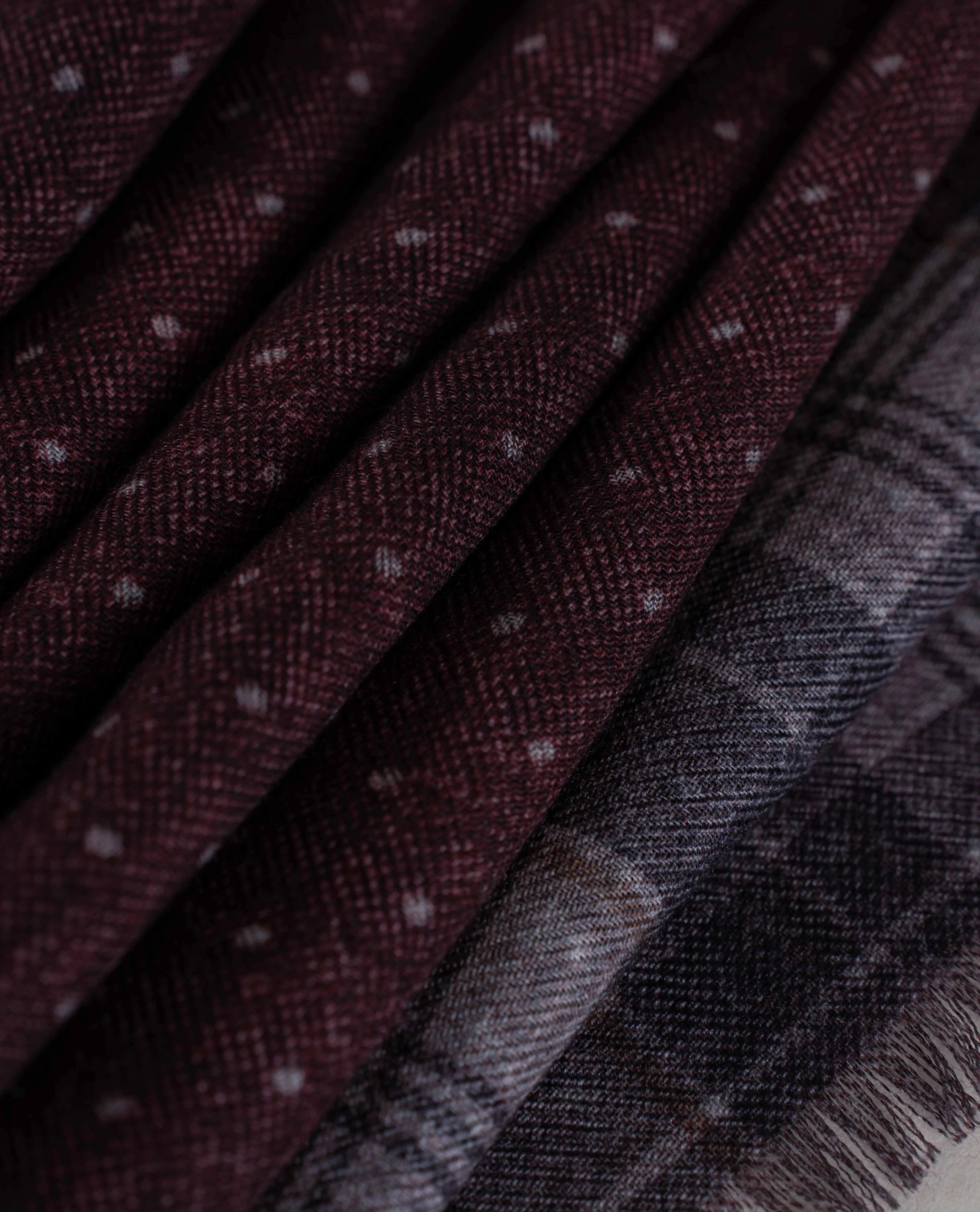 Wool Printed Scarf - Burgundy Check and Dotted Motif sold by Paolo Albizzati product image thumbnail 5