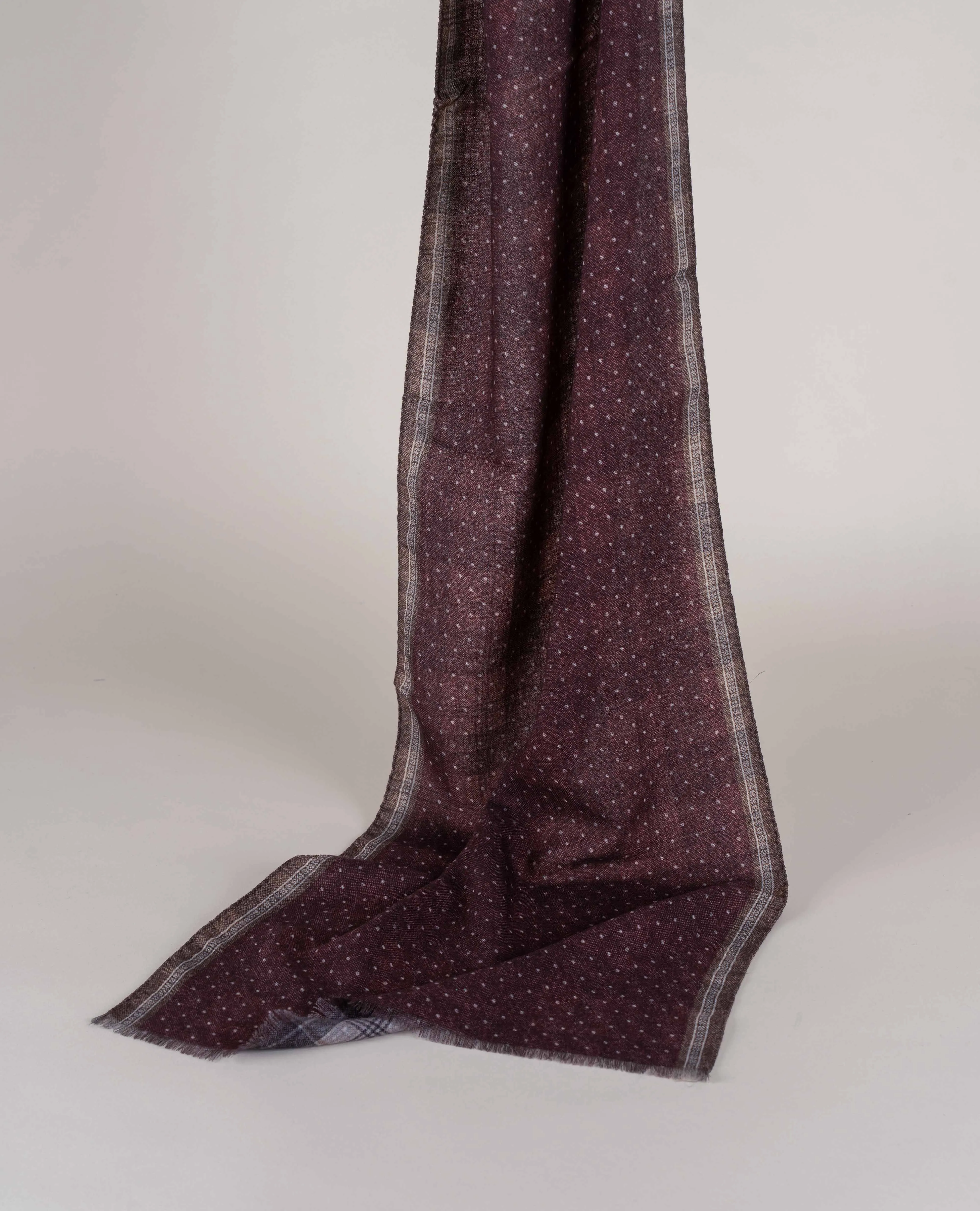 Wool Printed Scarf - Burgundy Check and Dotted Motif sold by Paolo Albizzati