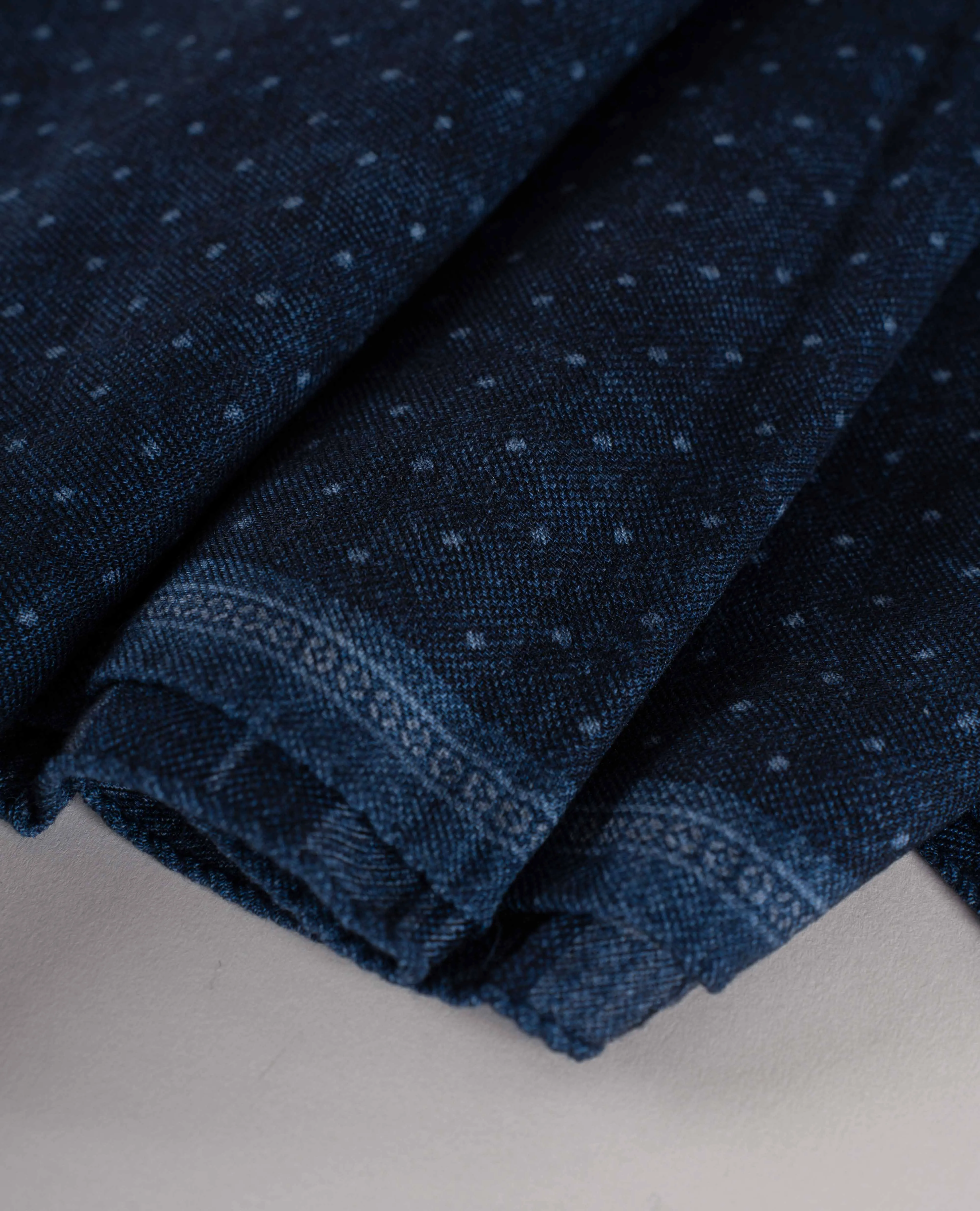 Wool Printed Scarf - Navy Blue Check and Dotted Motif sold by Paolo Albizzati product image thumbnail 2