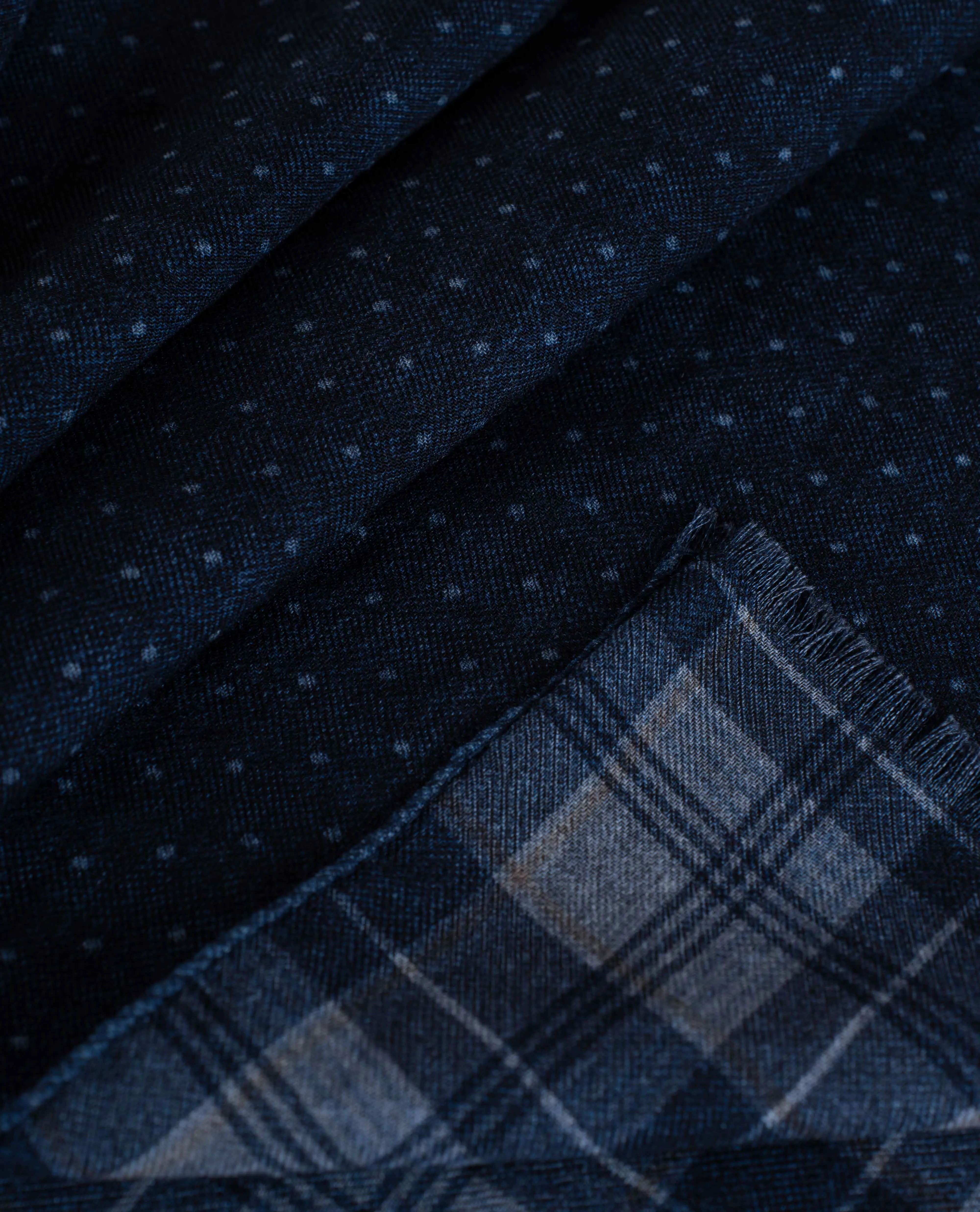 Wool Printed Scarf - Navy Blue Check and Dotted Motif sold by Paolo Albizzati product image thumbnail 3