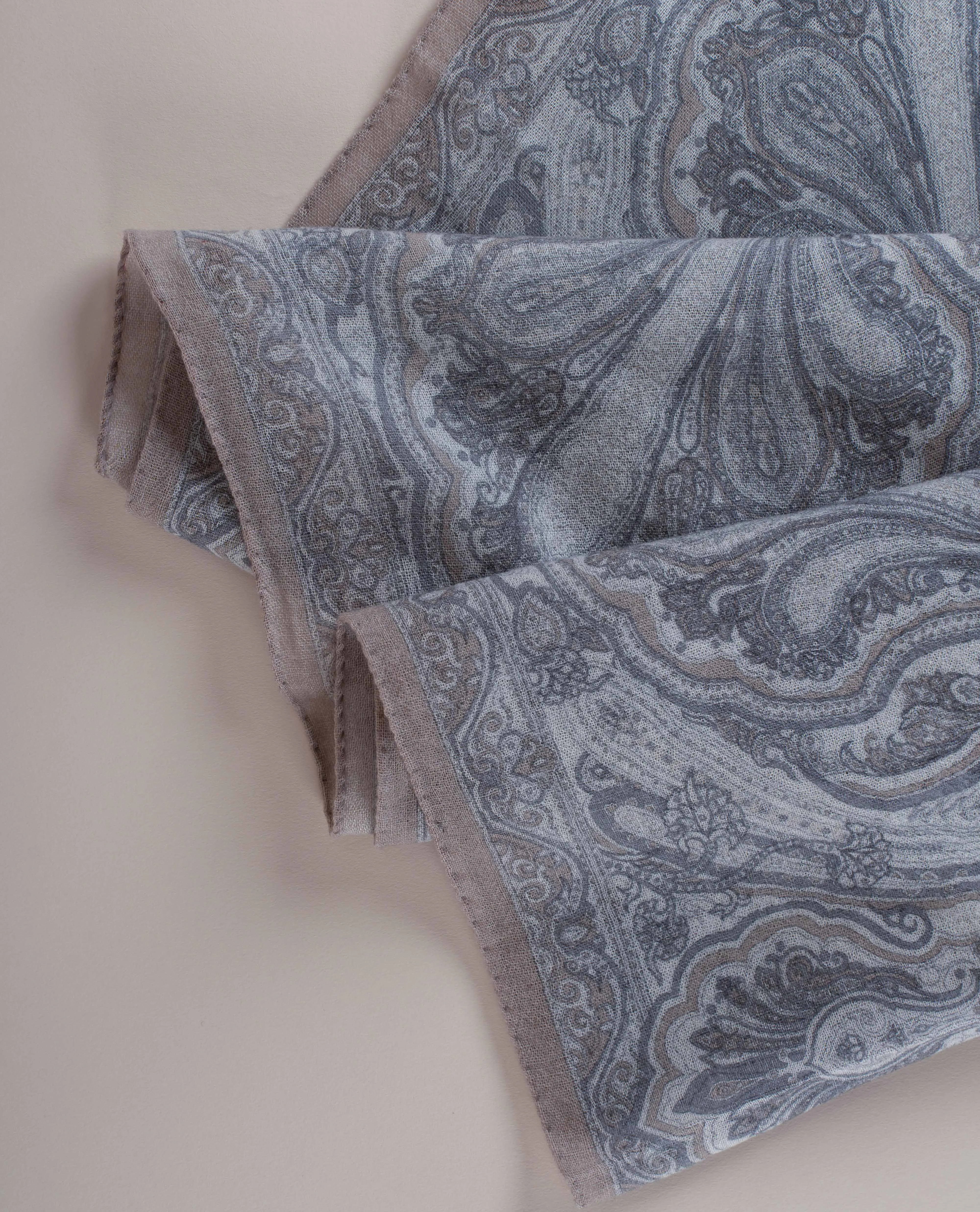 Printed Soft Wool Scarf - White and Grey Paisley sold by Paolo Albizzati product image thumbnail 2