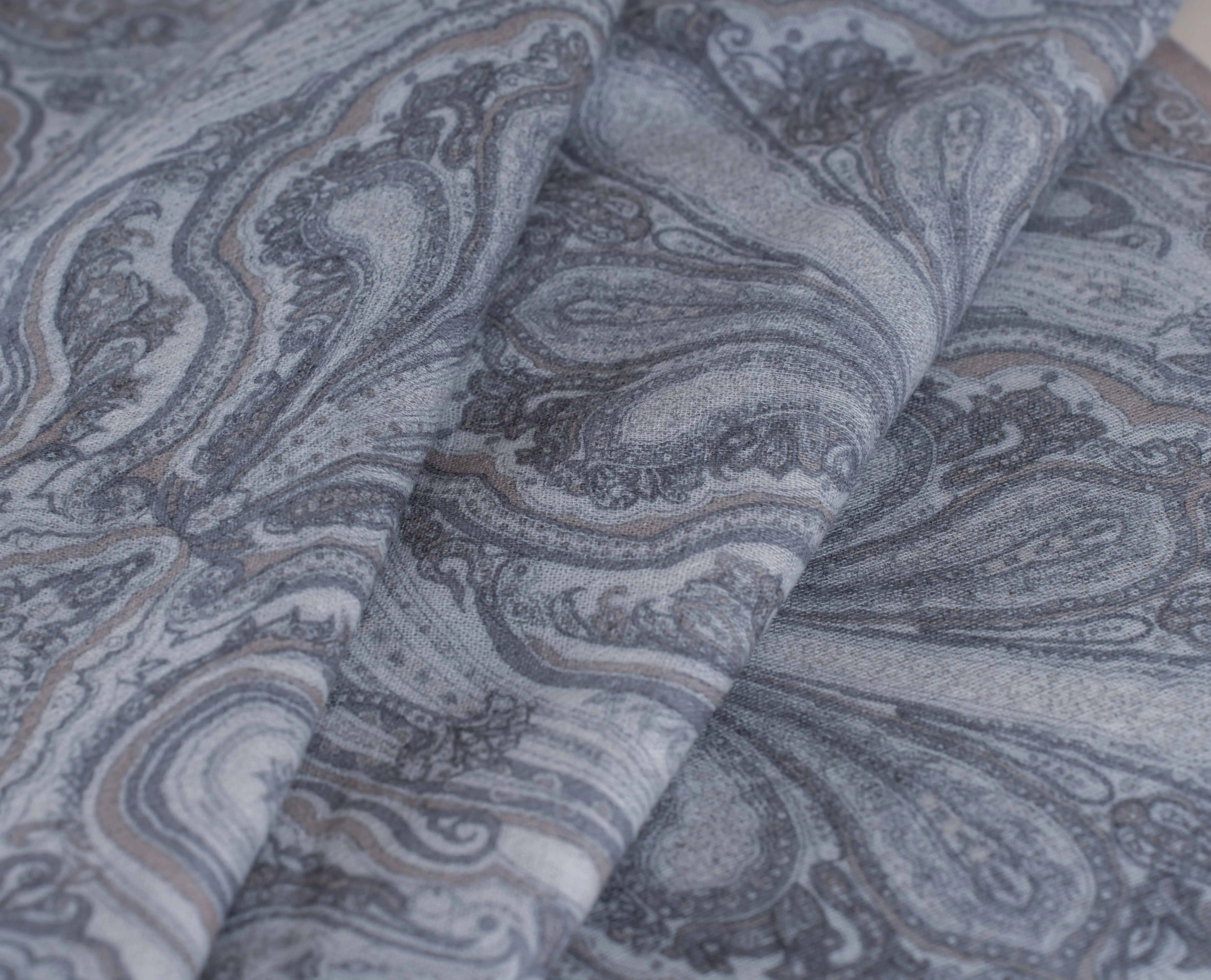 Printed Soft Wool Scarf - White and Grey Paisley sold by Paolo Albizzati product image thumbnail 3