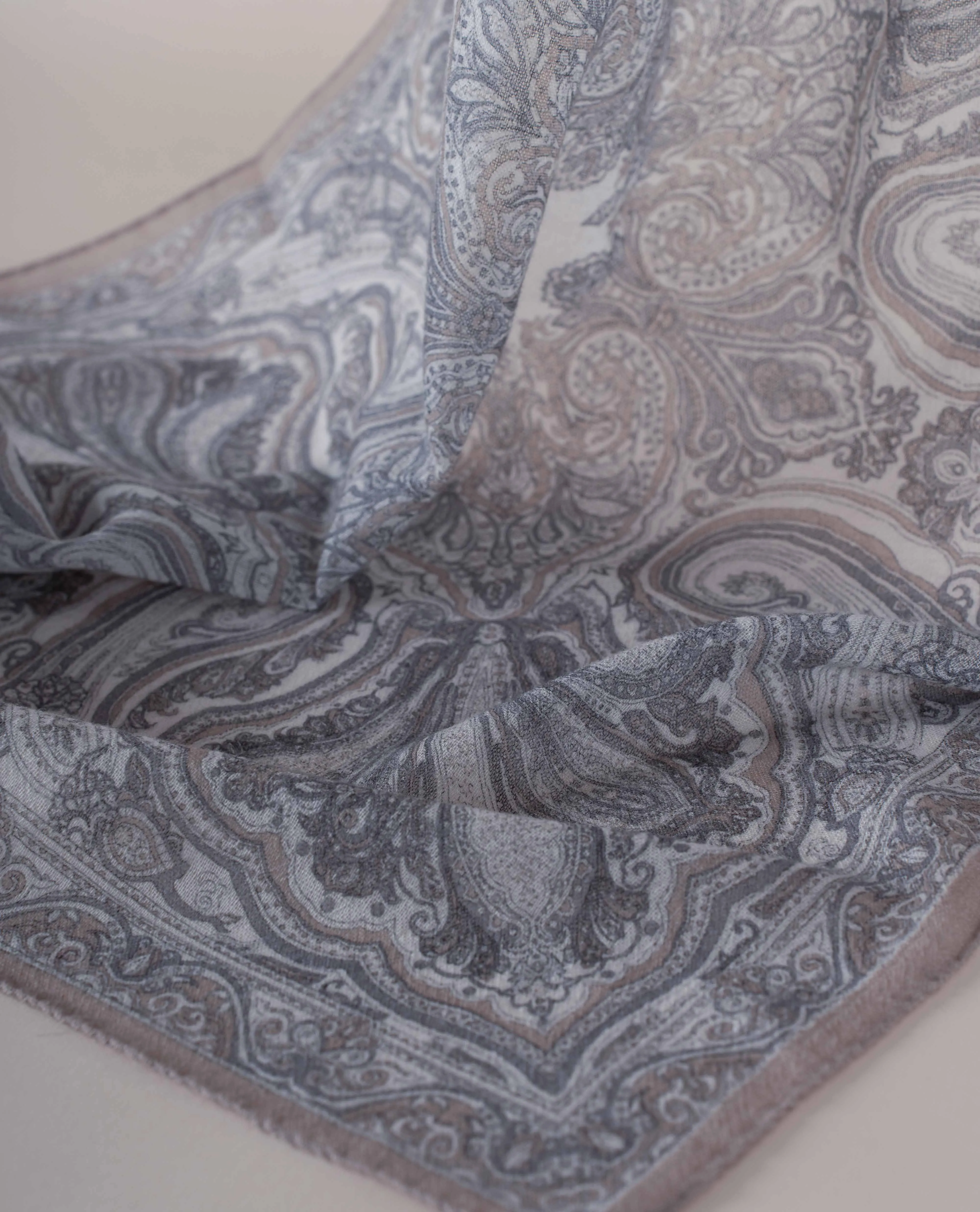 Printed Soft Wool Scarf - White and Grey Paisley sold by Paolo Albizzati product image thumbnail 5