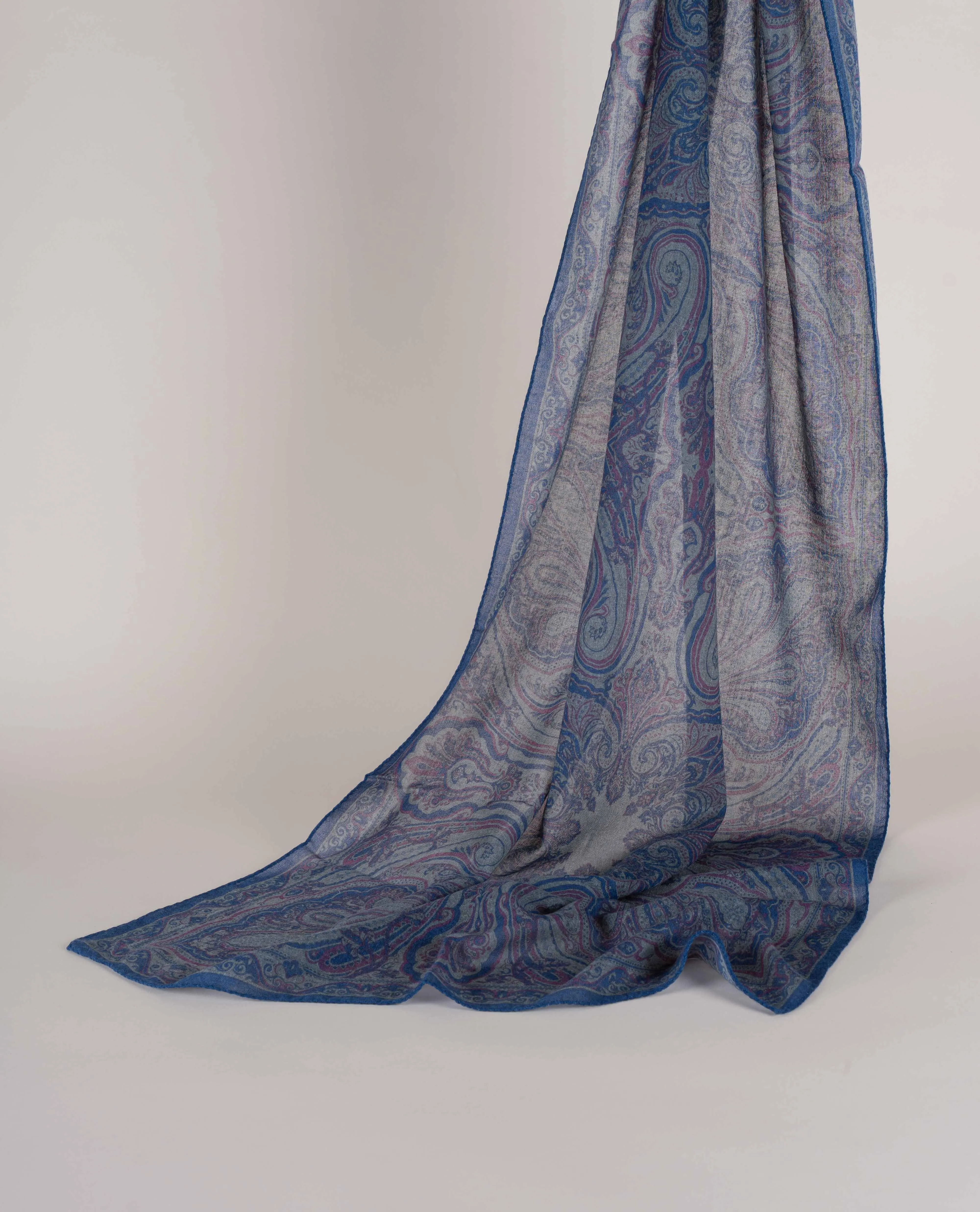 Soft Wool Scarf - Green and Blue Maxi Paisley Print sold by Paolo Albizzati product image thumbnail 2