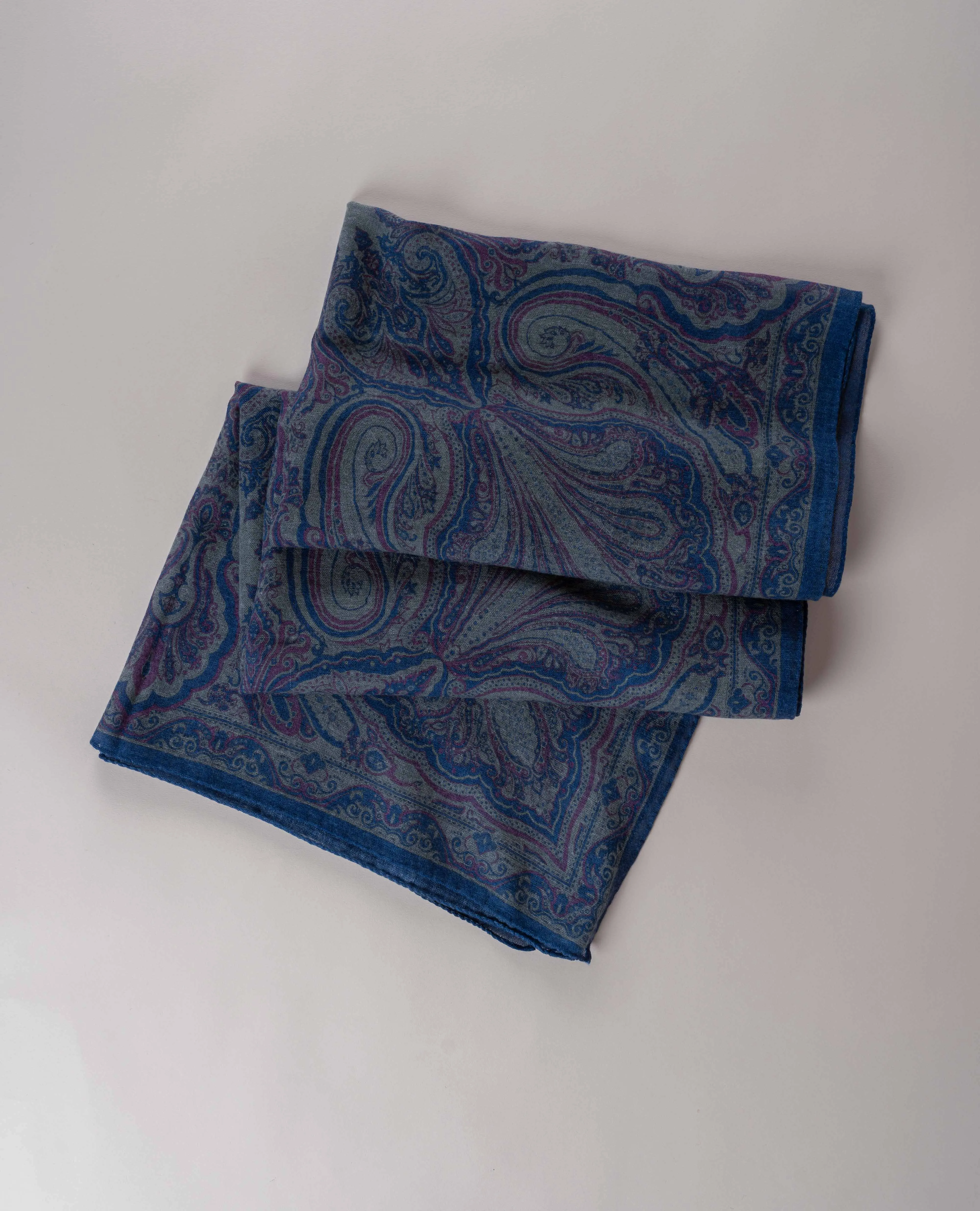 Soft Wool Scarf - Green and Blue Maxi Paisley Print sold by Paolo Albizzati