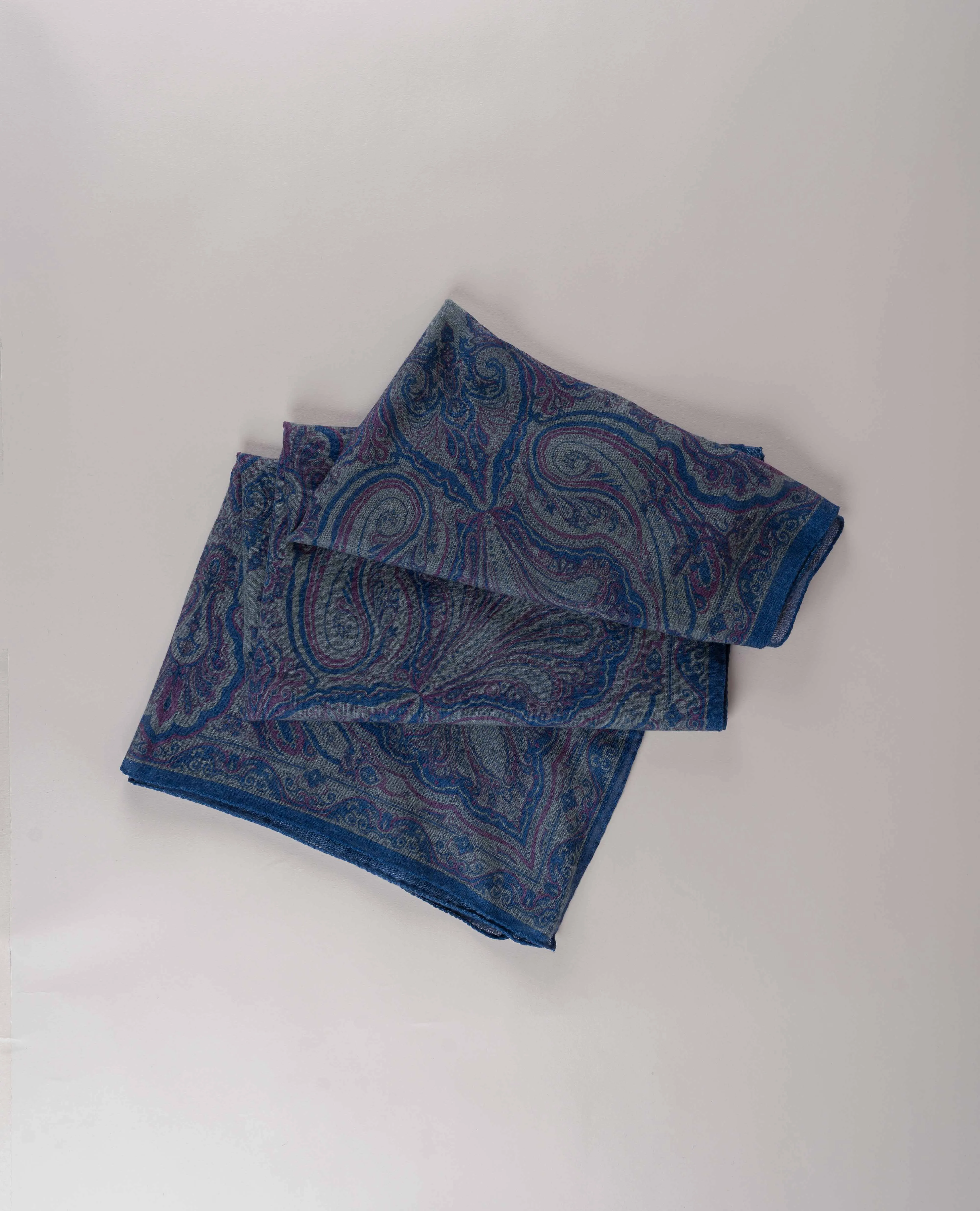 Soft Wool Scarf - Green and Blue Maxi Paisley Print sold by Paolo Albizzati product image thumbnail 4