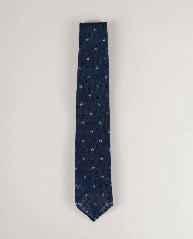 Original Grenadine Silk Tie - Navy Blue with Light Blue Flowers sold by Paolo Albizzati
