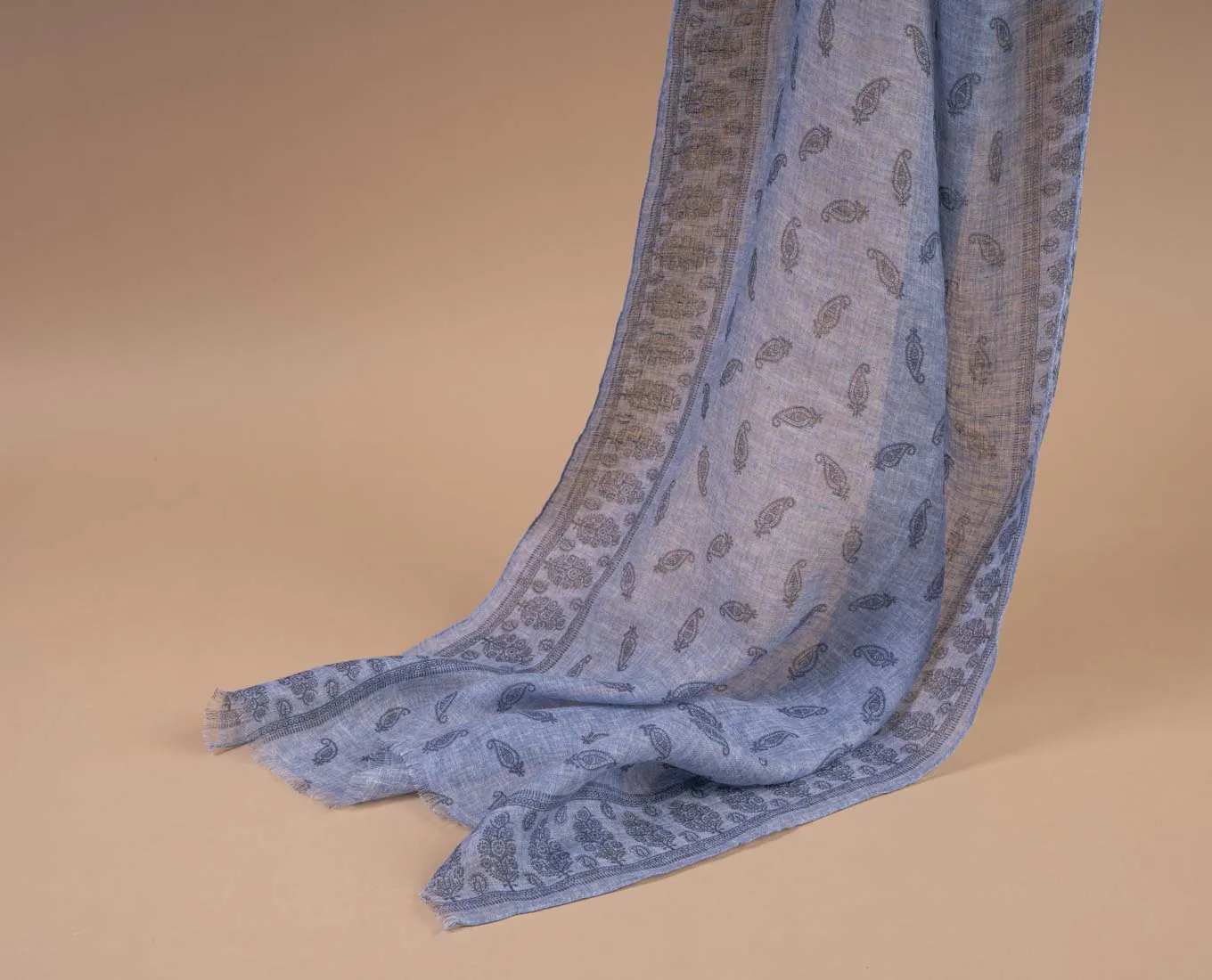 Linen Scarf - Denim Blue Paisley Print sold by Paolo Albizzati product image thumbnail 2