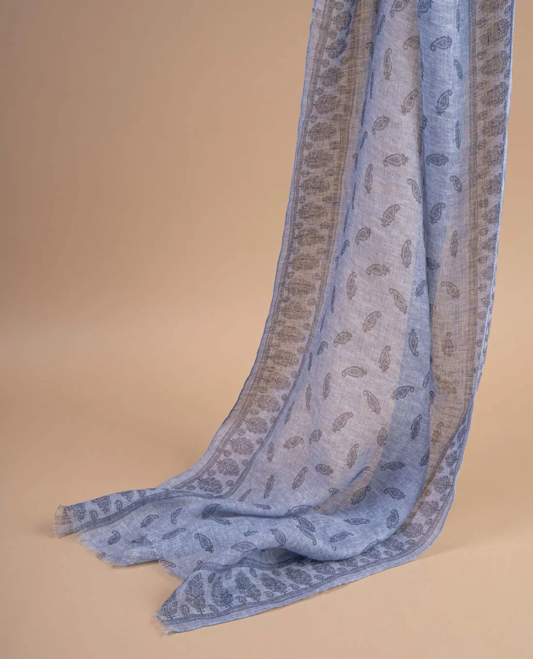 Linen Scarf - Denim Blue Paisley Print sold by Paolo Albizzati
