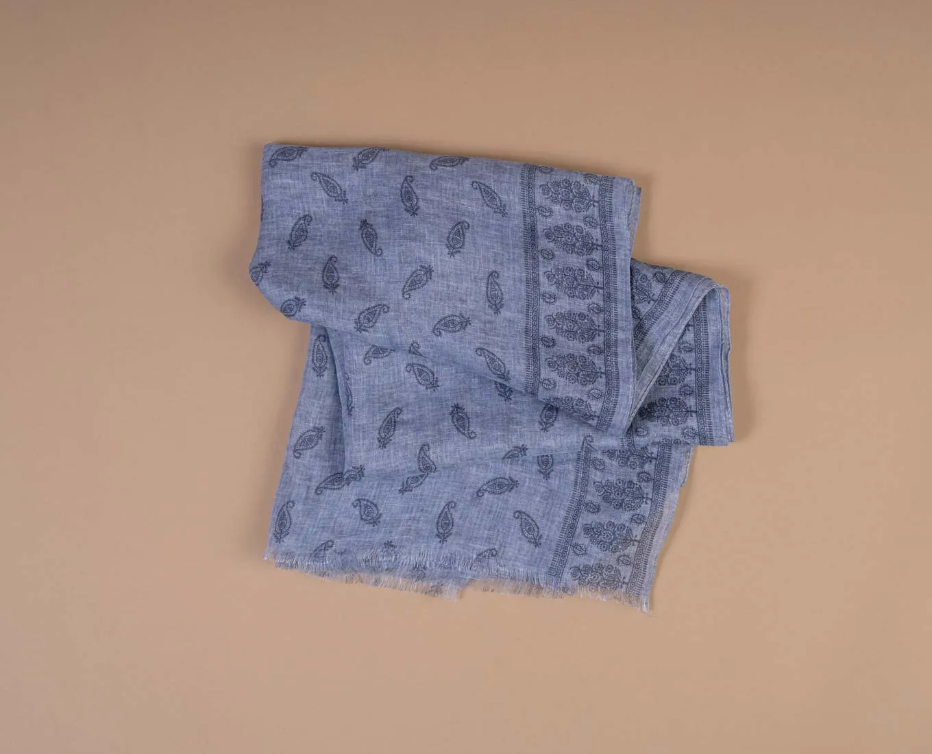 Linen Scarf - Denim Blue Paisley Print sold by Paolo Albizzati product image thumbnail 4