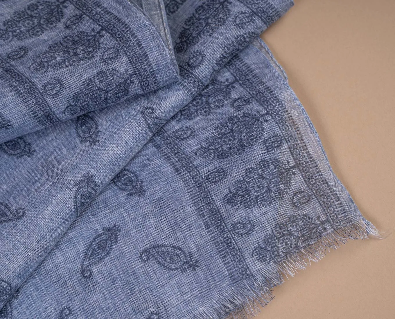 Linen Scarf - Denim Blue Paisley Print sold by Paolo Albizzati product image thumbnail 3