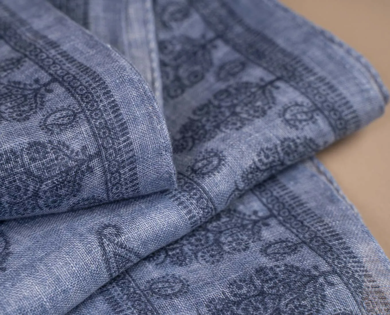 Linen Scarf - Denim Blue Paisley Print sold by Paolo Albizzati product image thumbnail 5