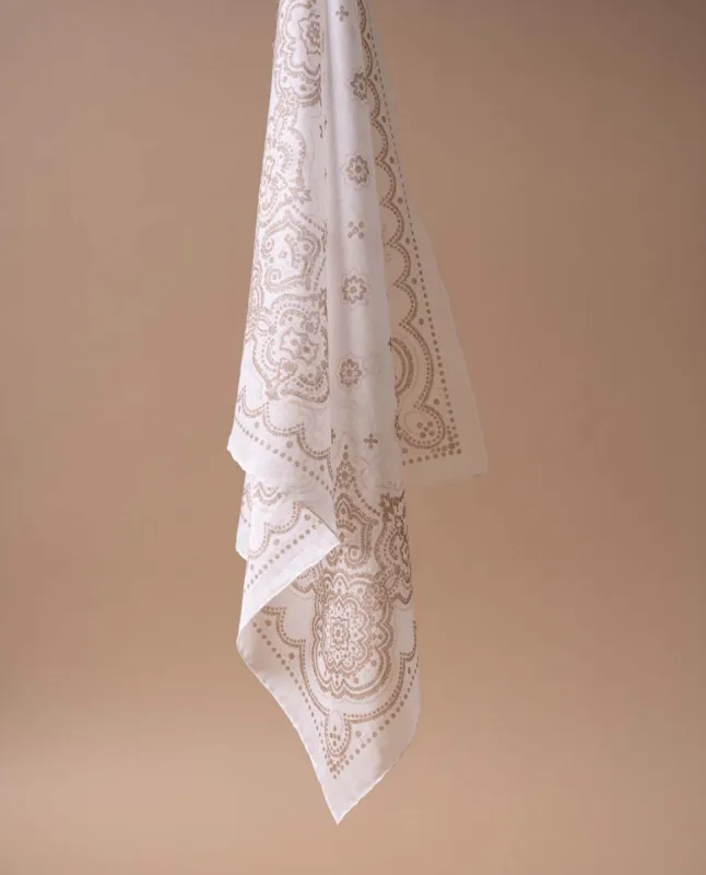 Bandana Scarf - White and Beige Paisley Print Cotton sold by Paolo Albizzati